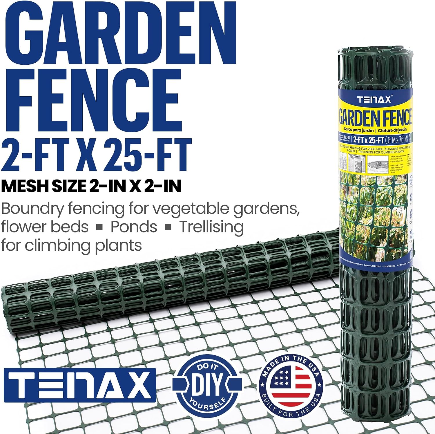 TENAX Garden Fence - Green, Durable, Lightweight - 3' x 25' - Plastic
