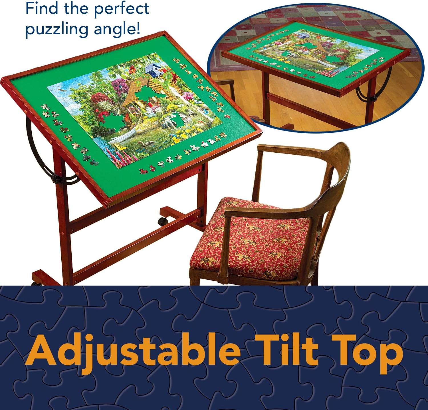 Bits and Pieces Puzzle Table Portable Puzzle Board - Adjustable Rotating Puzzle Table with Wheels and Cover