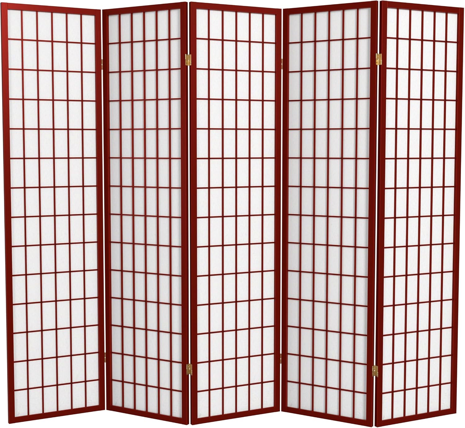 Red Lantern 6 ft. Tall Window Pane Shoji Screen - Walnut - 5 Panels