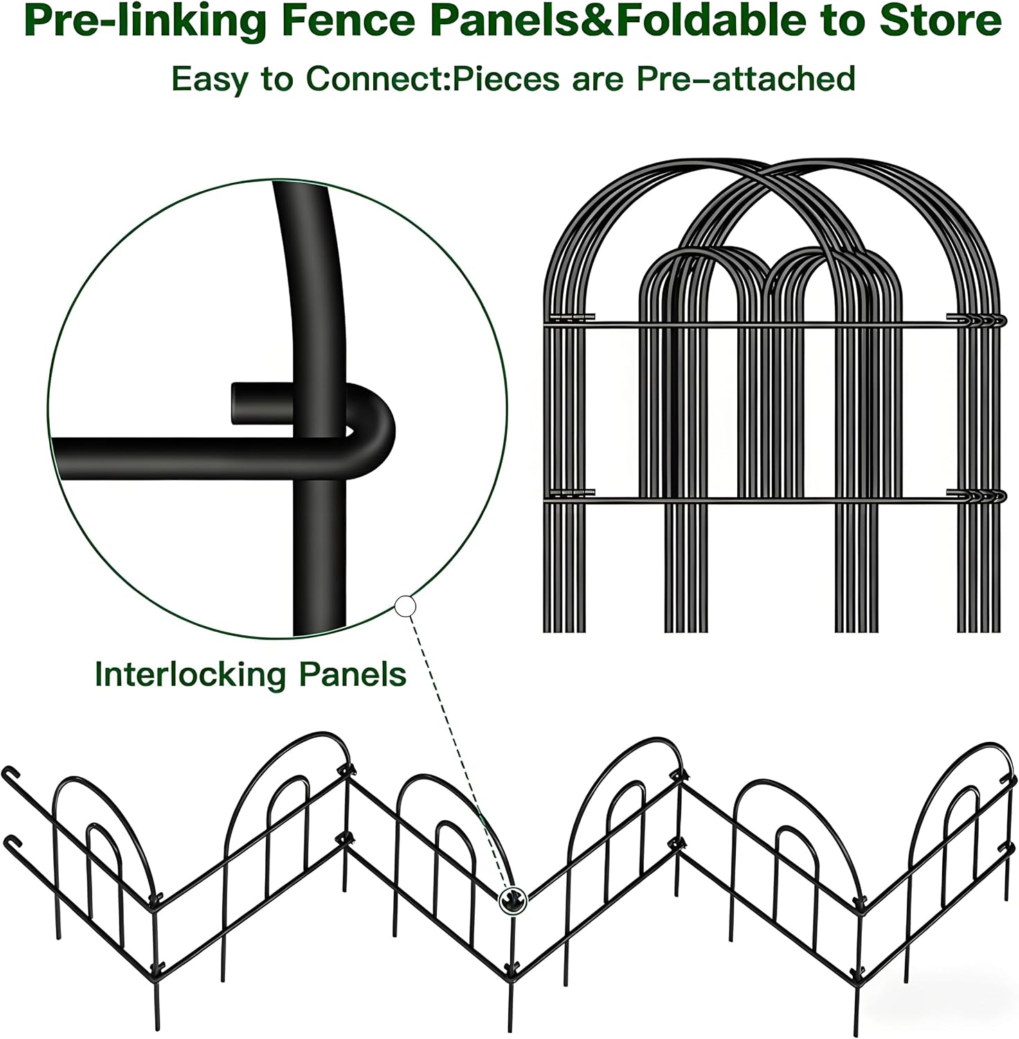 AMAGABELI 10 Panels 17in(H)×10ft(L) Decorative Garden Fences and Borders for Dogs No Dig Rustproof Metal Fence Panels Garden Edging Border Animal Barrier Fencing for Flower Beds Yard Patio Decor Black
