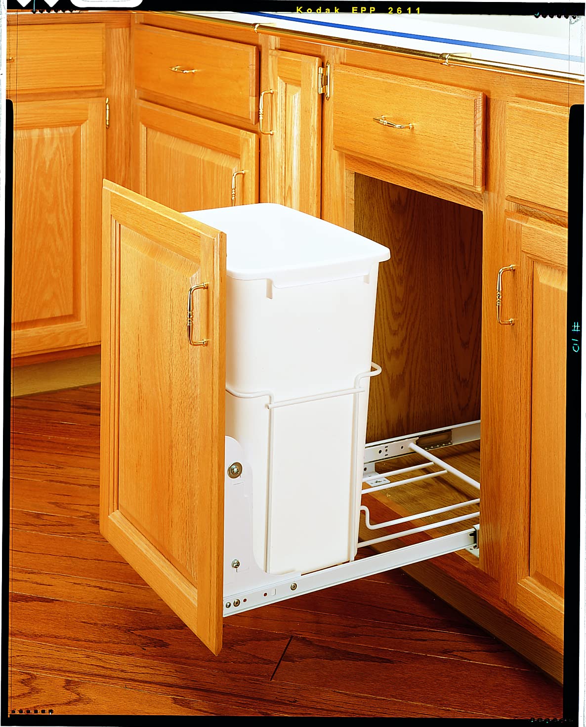 Rev-A-Shelf Double 35 Qt Pullout Trash Can for Base Kitchen Cabinets, Garbage Waste Bin System with Full-Extension Slides, Min Opening Width of 14.75" White, RV-18PB-2 S