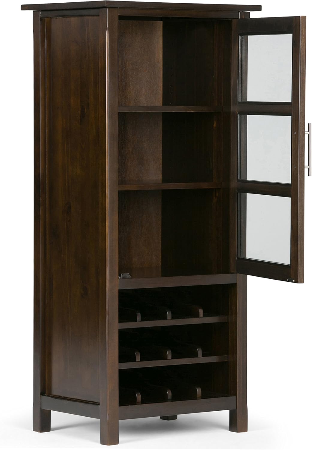 SIMPLIHOME Avalon 12-Bottle SOLID WOOD 22 Inch Wide Contemporary High Storage Wine Rack Cabinet in Dark Tobacco Brown, For the Living Room, Dining Room and Kitchen