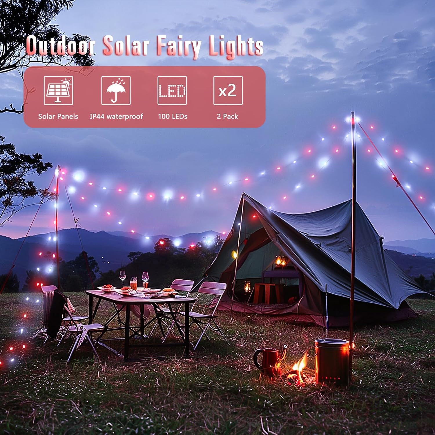 JMEXSUSS 2 Pack Solar String Lights Outdoor Total 66FT 200LED Fairy Lights | Outdoor Waterproof, 8 Modes Solar Christmas Lights for Outside Garden Tree Patio Yard Wedding Christmas Decorations, White