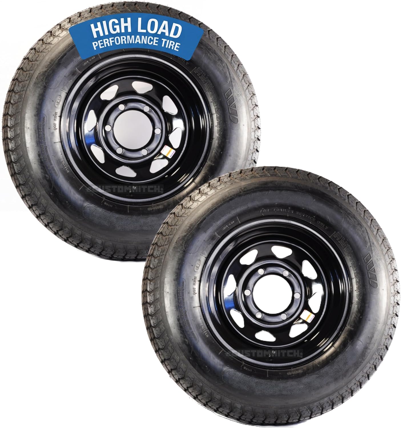 eCustomrim 2-Pack Radial Trailer Tire Rim Assembly ST225/75R15 Load E 6 Lug | Black 15 Inch 6 Bolt On 5.5 Inch Center Wheel