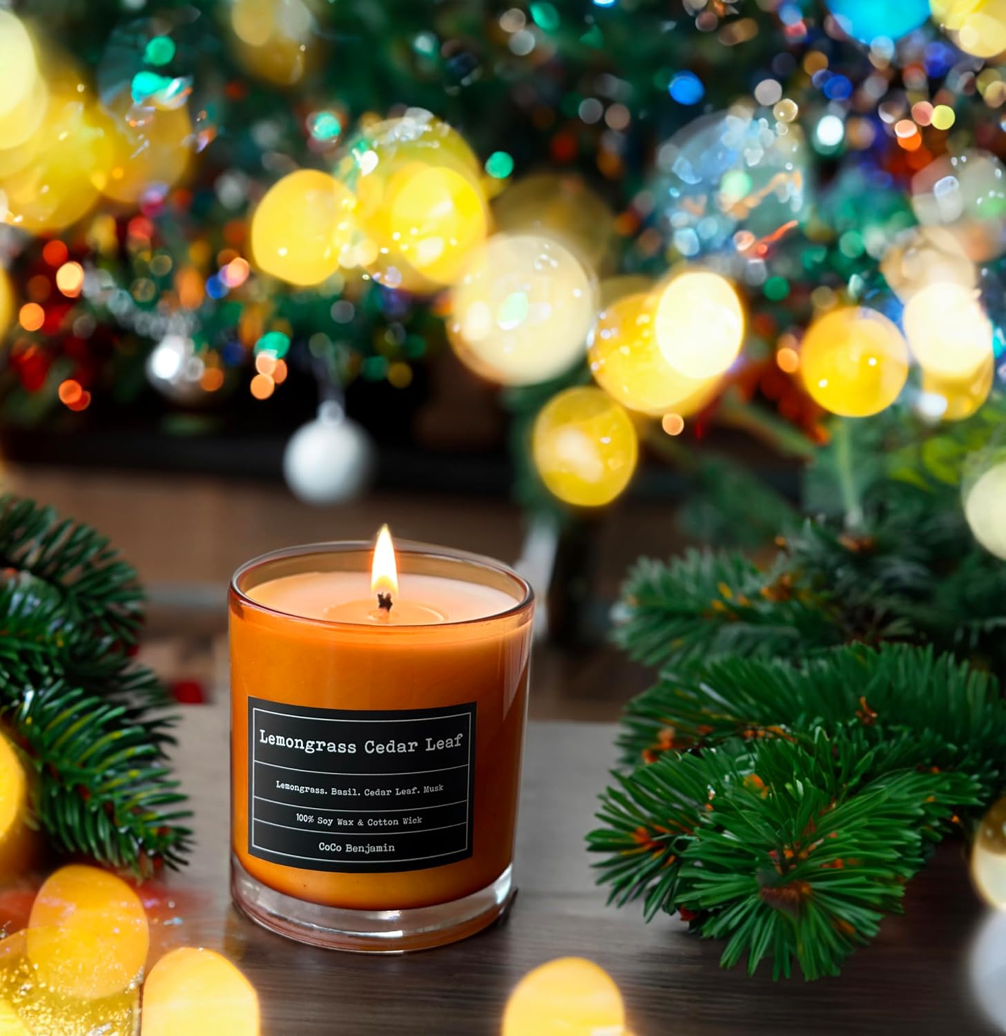 100% Natural Soy Wax Candle by CoCo Benjamin - Highly Scented & Hand-Poured Luxury Candle ((Majestic Balsam Fir Trees) - Clean Burning Cotton Wick