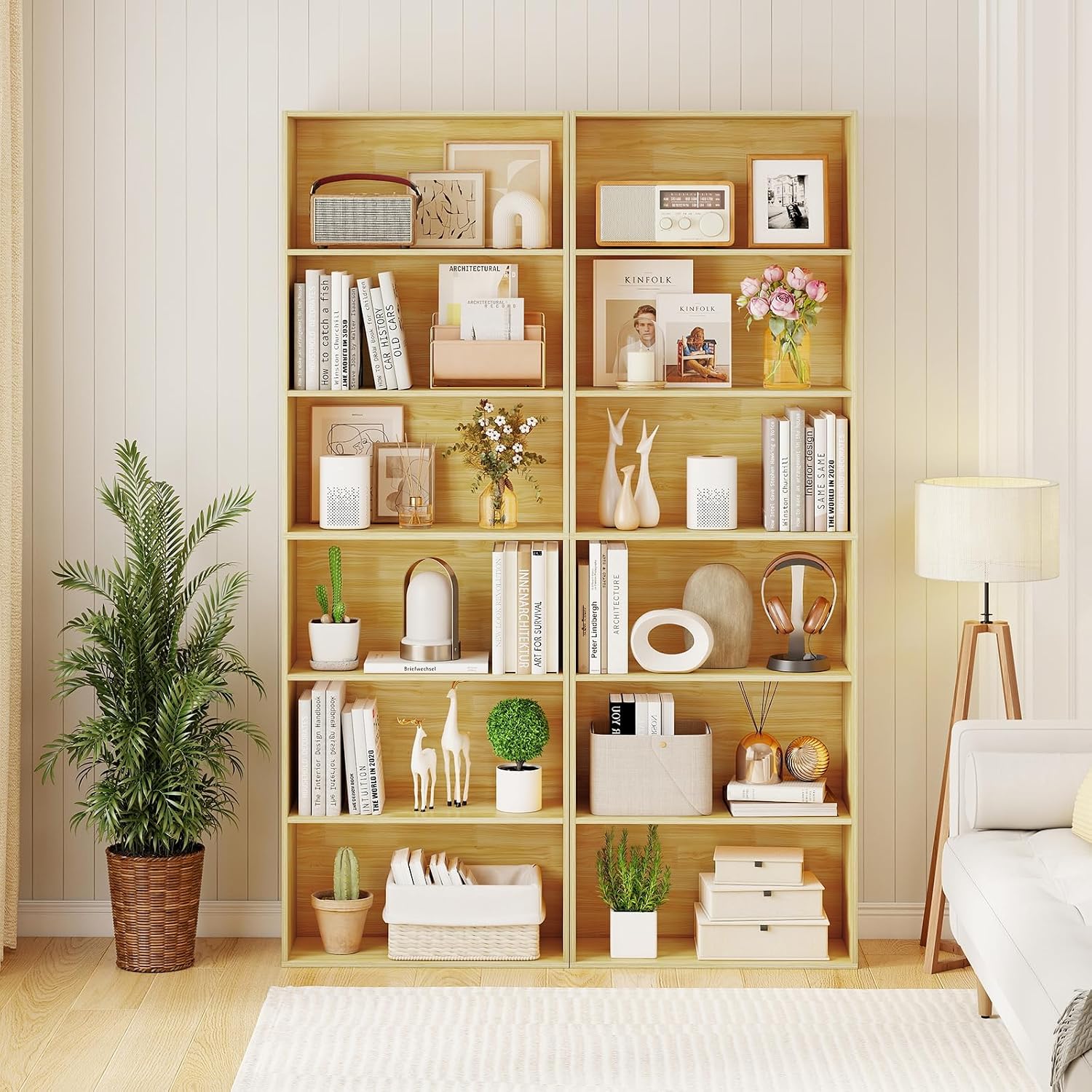 Giantex 8-Cube Bookcase, 3-Tier Cubby Bookshelf, Horizontal Vertical Display Rack with Anti-Tipping Kits, Modern Storage Organizer Shelf Unit for Bedroom, Living Room, Study (Natural, 8-Cube)
