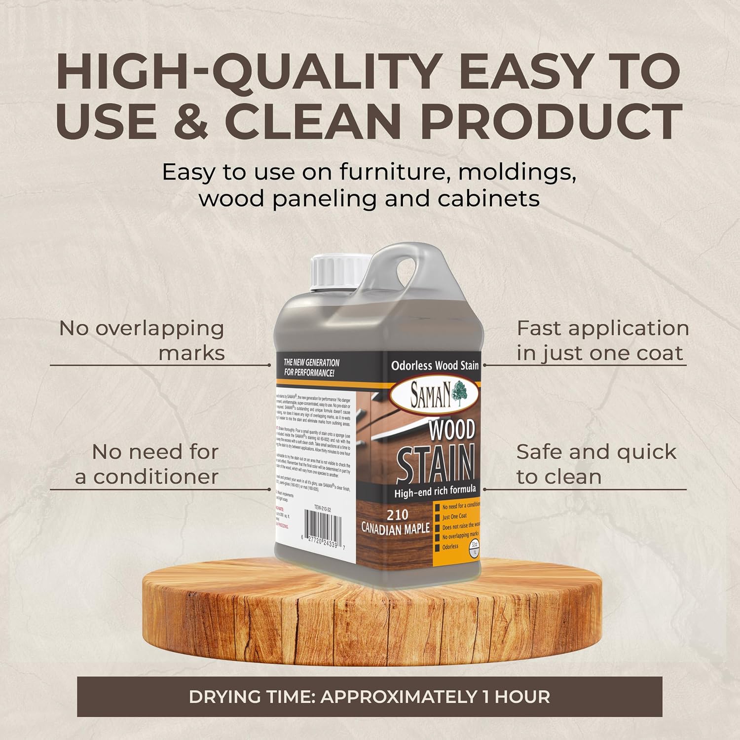 SamaN Interior Water Based Wood Stain - Natural Stain for Furniture, Moldings, Wood Paneling, Cabinets (Antique Walnut TEW-212-12, 12 oz)