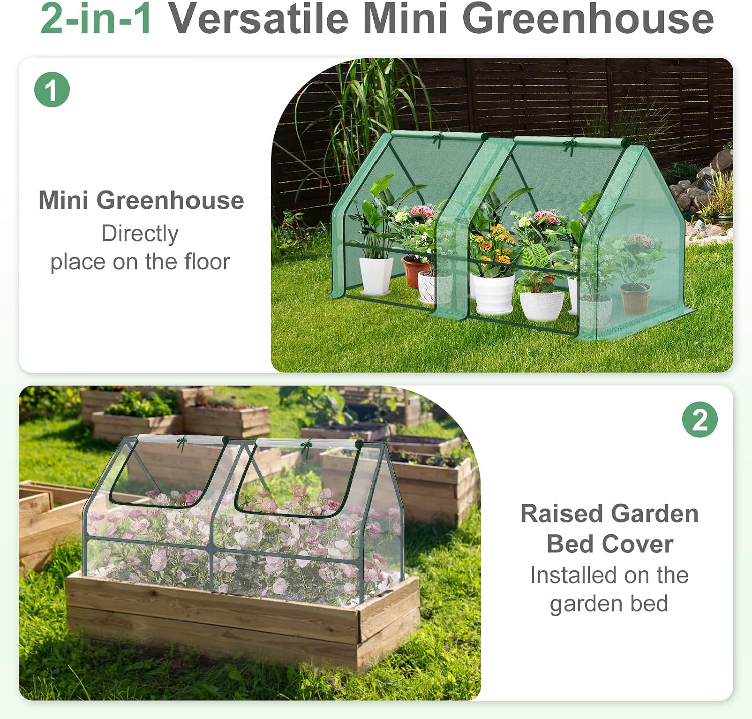Aoodor 6 x 3 x 3 ft Mini Greenhouse with 2 Zipper Doors, Water-Resistant, UV-Protected for Flowers, Vegetables, and Herbs, Green