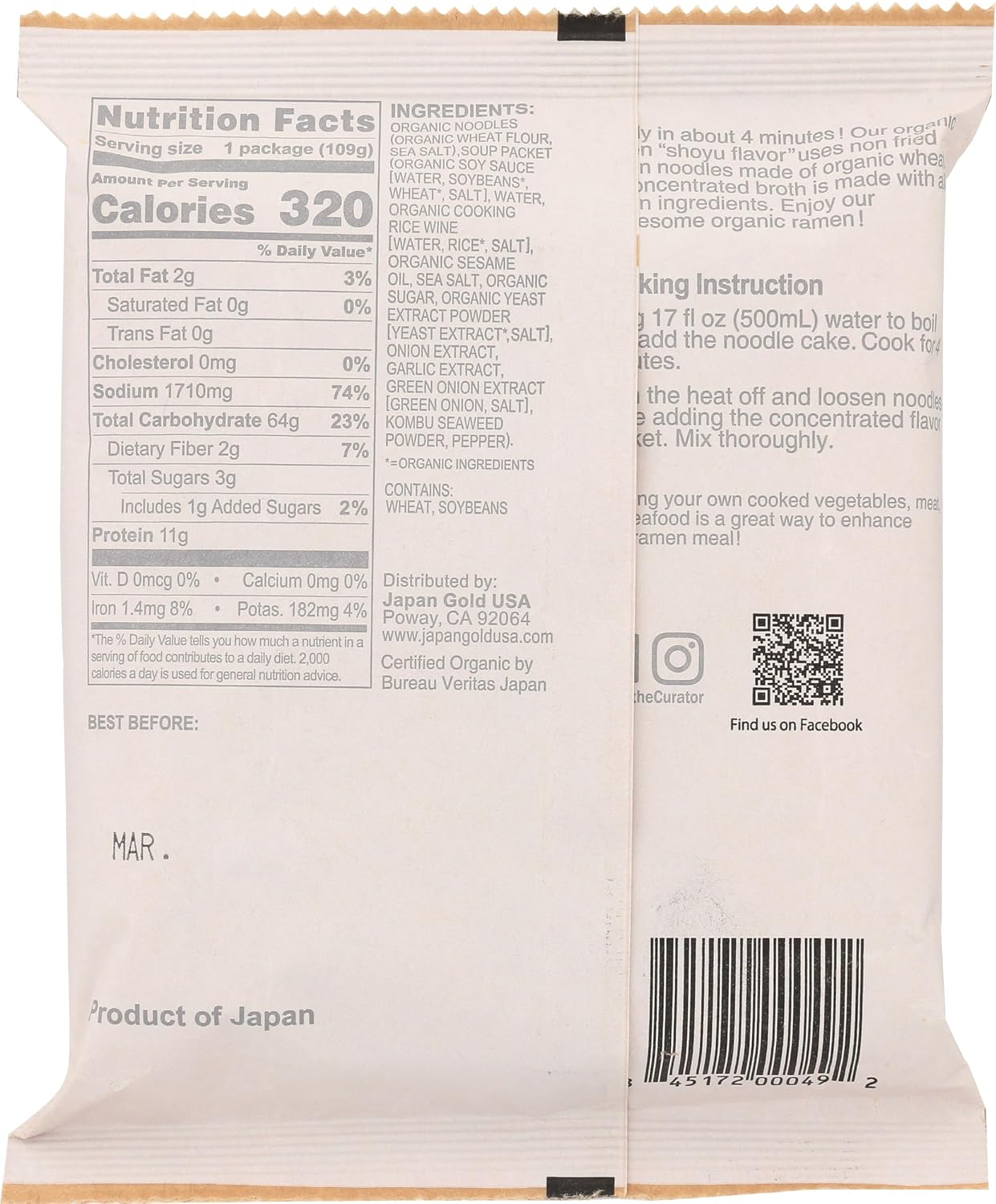 Muso From Japan - Organic Ramen, Shoyu - Vegan Friendly, USDA Certified Organic - 3.8 Oz (Pack of 10)