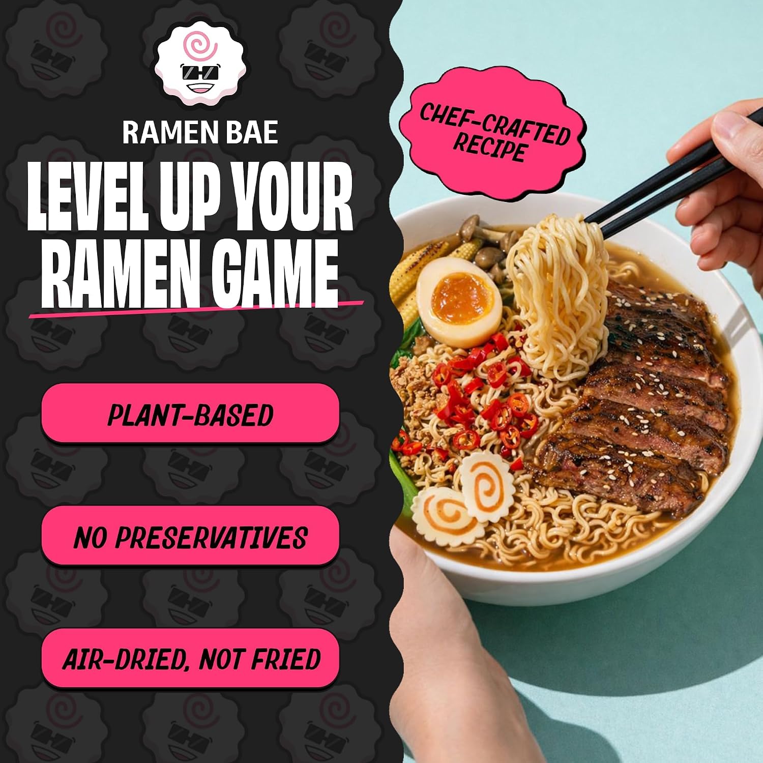 Ramen Bae Original Stir Fry Protein Noodles - 28g Protein, Garlic Soy | Air Dried Not Fried, Plant Based, Vegan Protein Noodles - Lower Carb & Fat - Savory & Bold with Hint of Spice (Pack of 6)