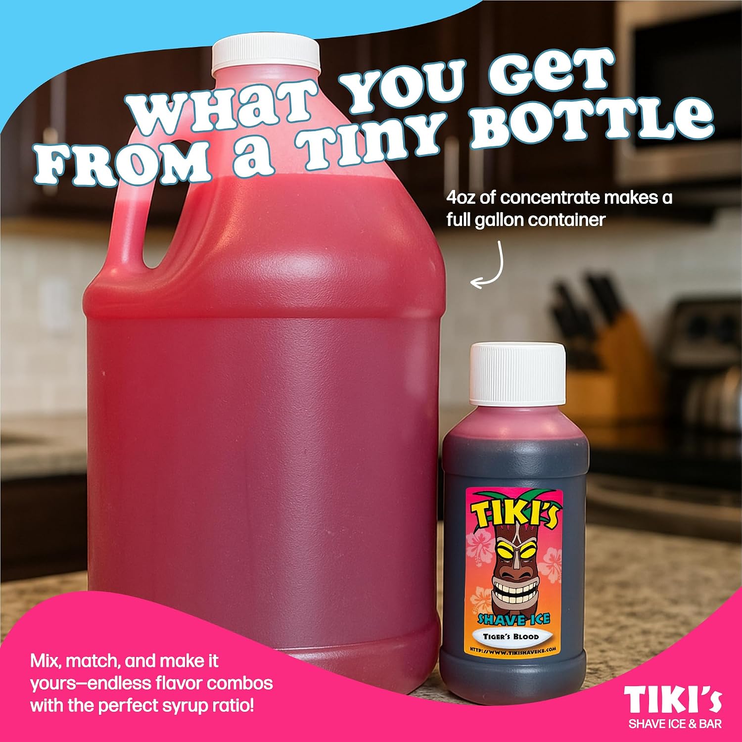 Tiki's Shave Ice Syrup Concentrate for Snow Cones & Shaved Ice - Natural Syrup for Beverages & Desserts - Ideal for Snow Cone