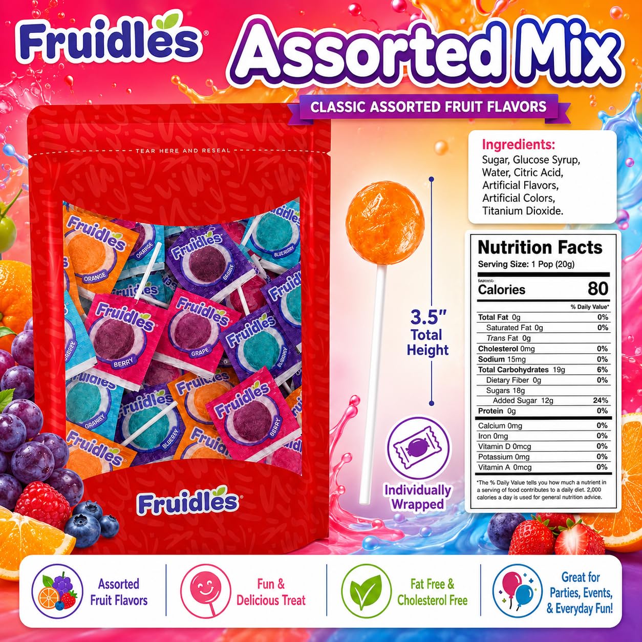 20-Count Grape Lollipops Candy Suckers for Kids, Perfect for Gifting, Parties, Events,10 Gram Lollipops