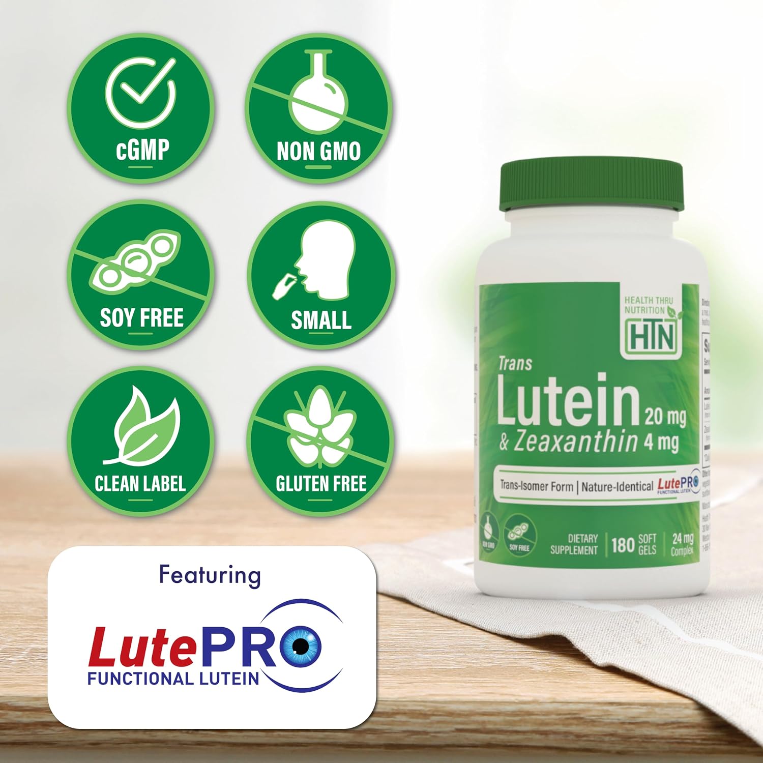 Trans Lutein 20mg Trans Zeaxanthin 4mg, 60 Softgels Health Thru Nutrition | Trans-Isomer Lutein Supplement Marigold Extract in Nature Identical 5:1 Ratio | Supports Healthy Eye, Skin and Brain, Non-GMO