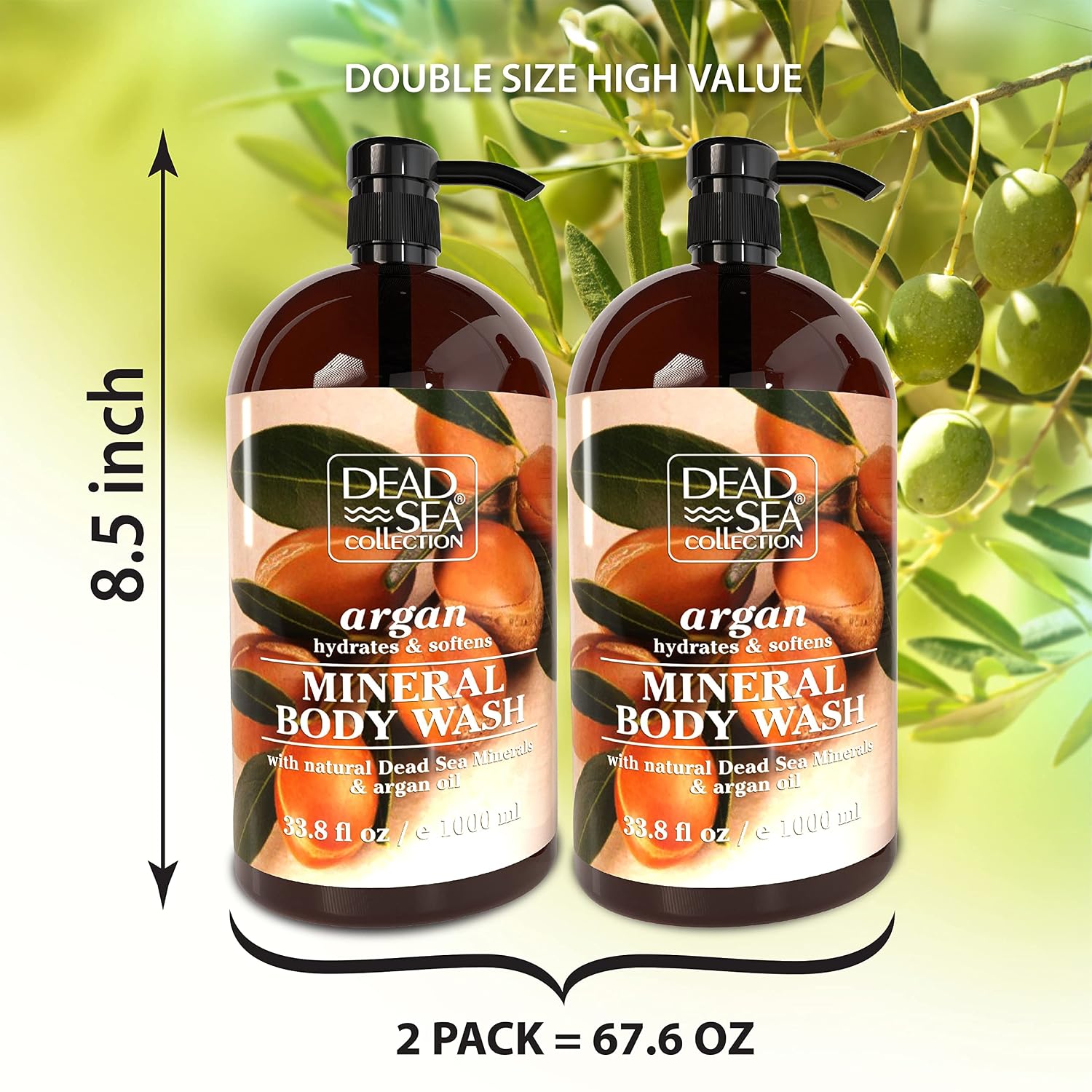 Dead Sea Collection Coconut Body Wash for Women and Men - with Pure Dead Sea Minerals and Coconut Oil - Cleanses and Moisturizes Skin - Pack of 2 (67.6 fl. oz)