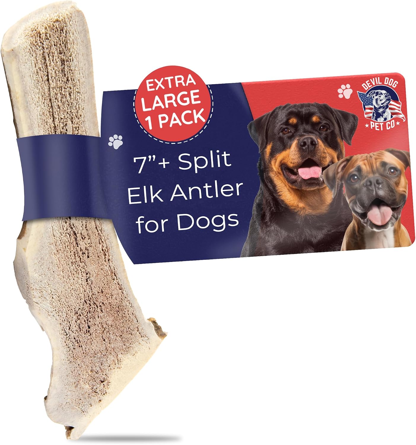 Devil Dog Pet Co Whole Elk Antlers for Dogs, Medium, Aggressive Chewers | Naturally shed Grade A Rocky Mountain elk antler, single ingredient, long lasting, 5 in+, fits breeds up to 50 lb