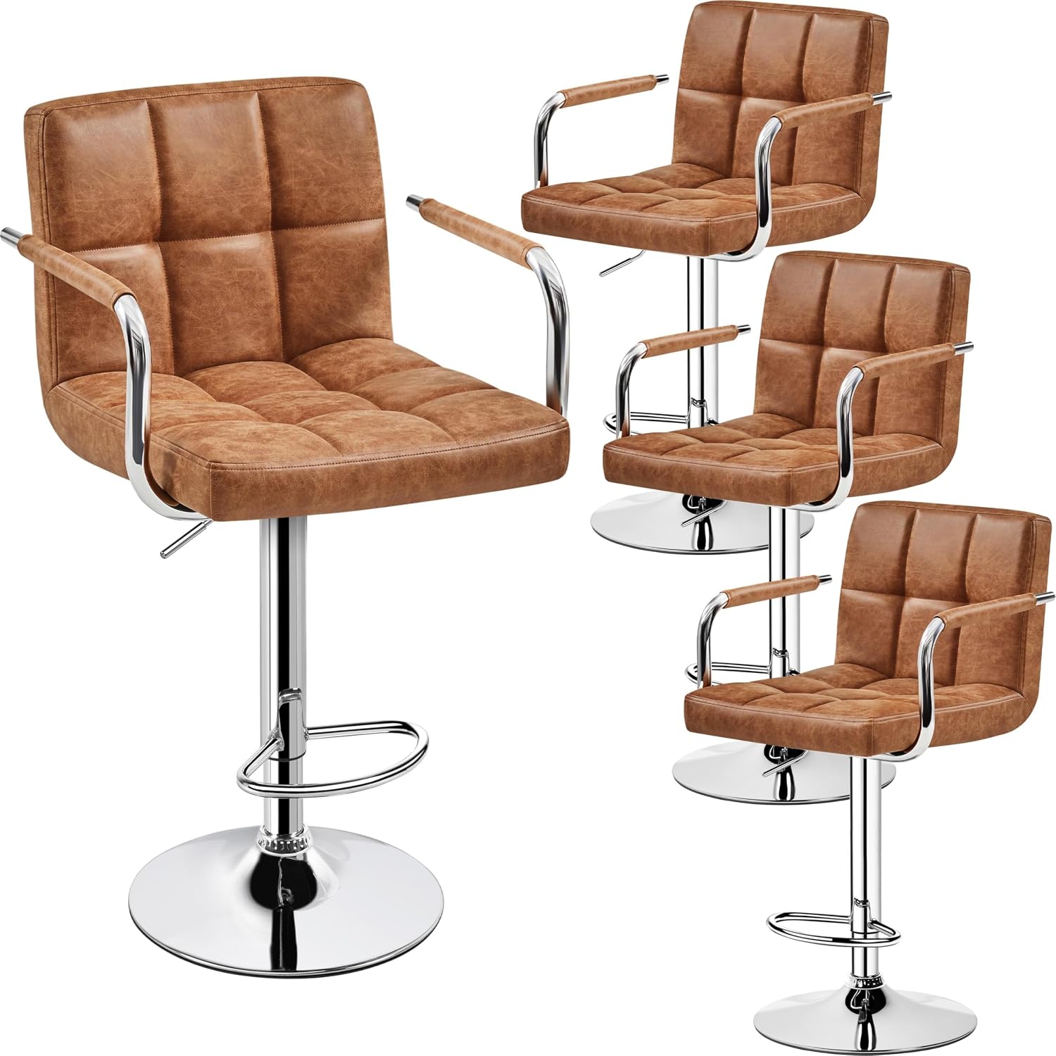 Yaheetech Bar Stools Set of 2, Swivel with Backs, Adjustable Height, White | 360° Swivel Barstools Feature Padded PU Leather Seats, Supportive Backs, 300 lb Capacity for Kitchen Islands