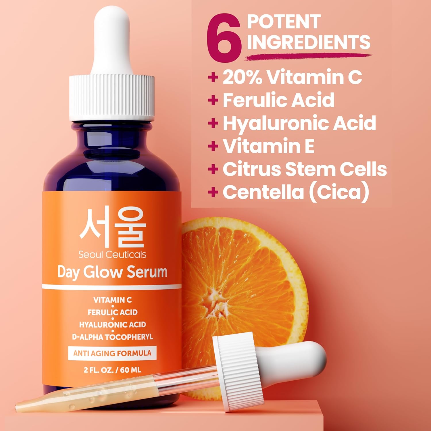 SeoulCeuticals Korean Skin Care 20% Vitamin C Serum for Face + CE Ferulic | 1oz C E Ferulic Vit C Facial Oil with Hyaluronic Acid, Vitamina E, Vegan, Cruelty Free, Anti Aging K Beauty Glow C+E Skincare