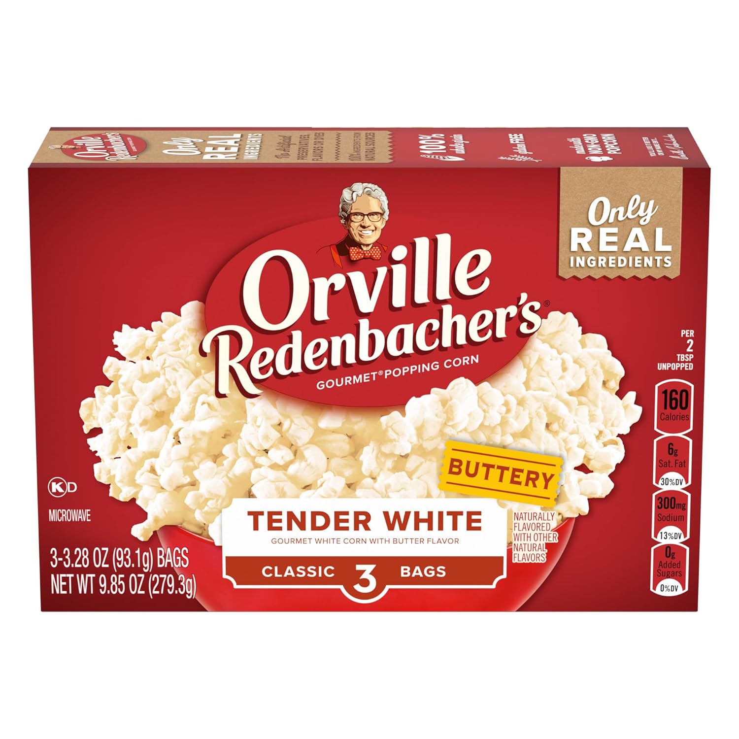 Orville Redenbacher's Popcorn, Buttery Tender White Flavor, 3.28 oz., 3-ct