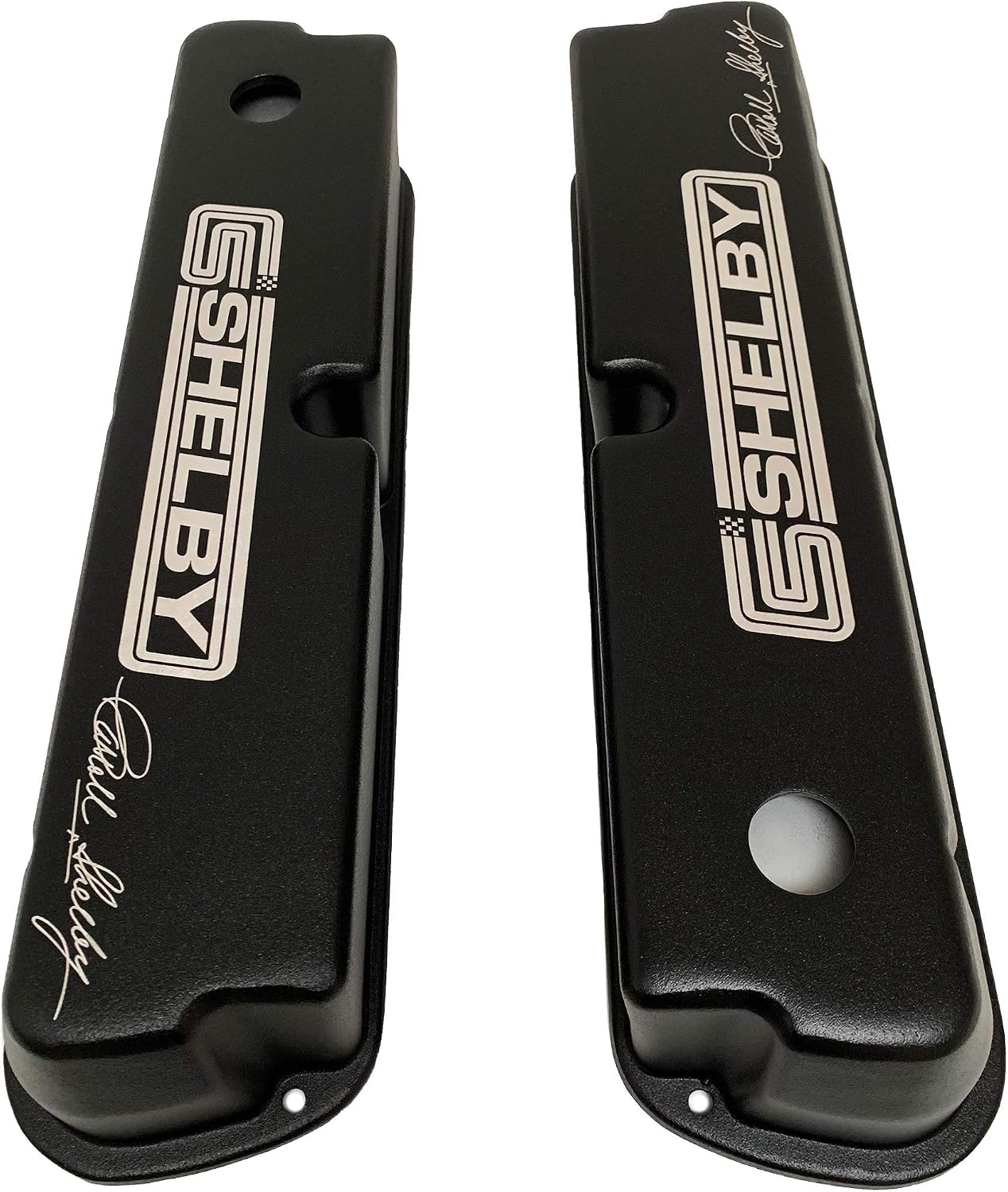 Compatible with Ford 289, 302, 347, 351 Windsor Tall Carroll Shelby Signature Black Valve Covers