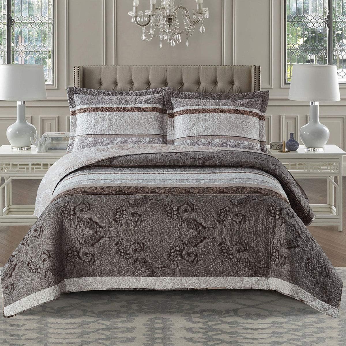 Royal Hotel Ayat Birds Oversized Coverlet Set Queen Size – Luxury Queen Quilt Bedspread, All Season Soft Filled Quilts