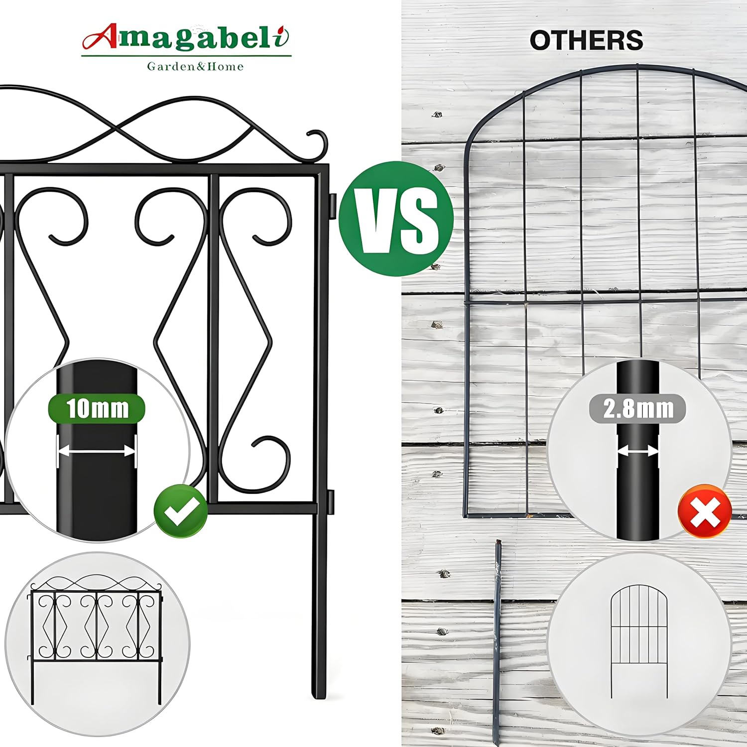 AMAGABELI 10 Panels 17in(H)×10ft(L) Decorative Garden Fences and Borders for Dogs No Dig Rustproof Metal Fence Panels Garden Edging Border Animal Barrier Fencing for Flower Beds Yard Patio Decor Black
