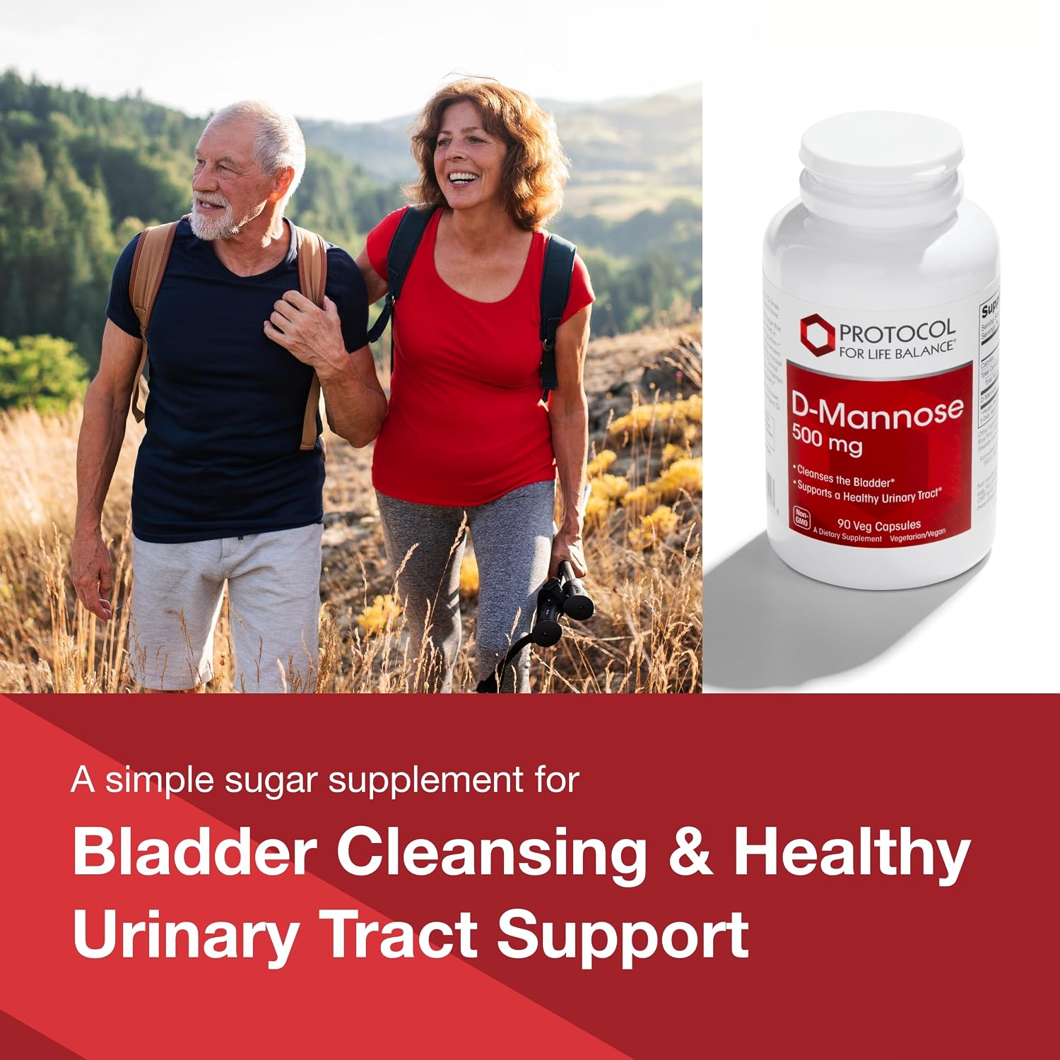 Protocol for Life Balance D-Mannose - 500mg - Bladder Cleanse - Support Healthy Urinary Tract* - For Men & Women - Kosher & Non-GMO - 90 Veg Capsules