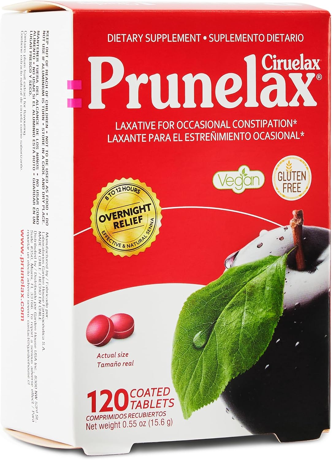 Prunelax Ciruelax Regular Strength Laxative Mini Tablets - Overnight Relief for Occasional Constipation, Senna Extract, Vegan & Gluten-Free
