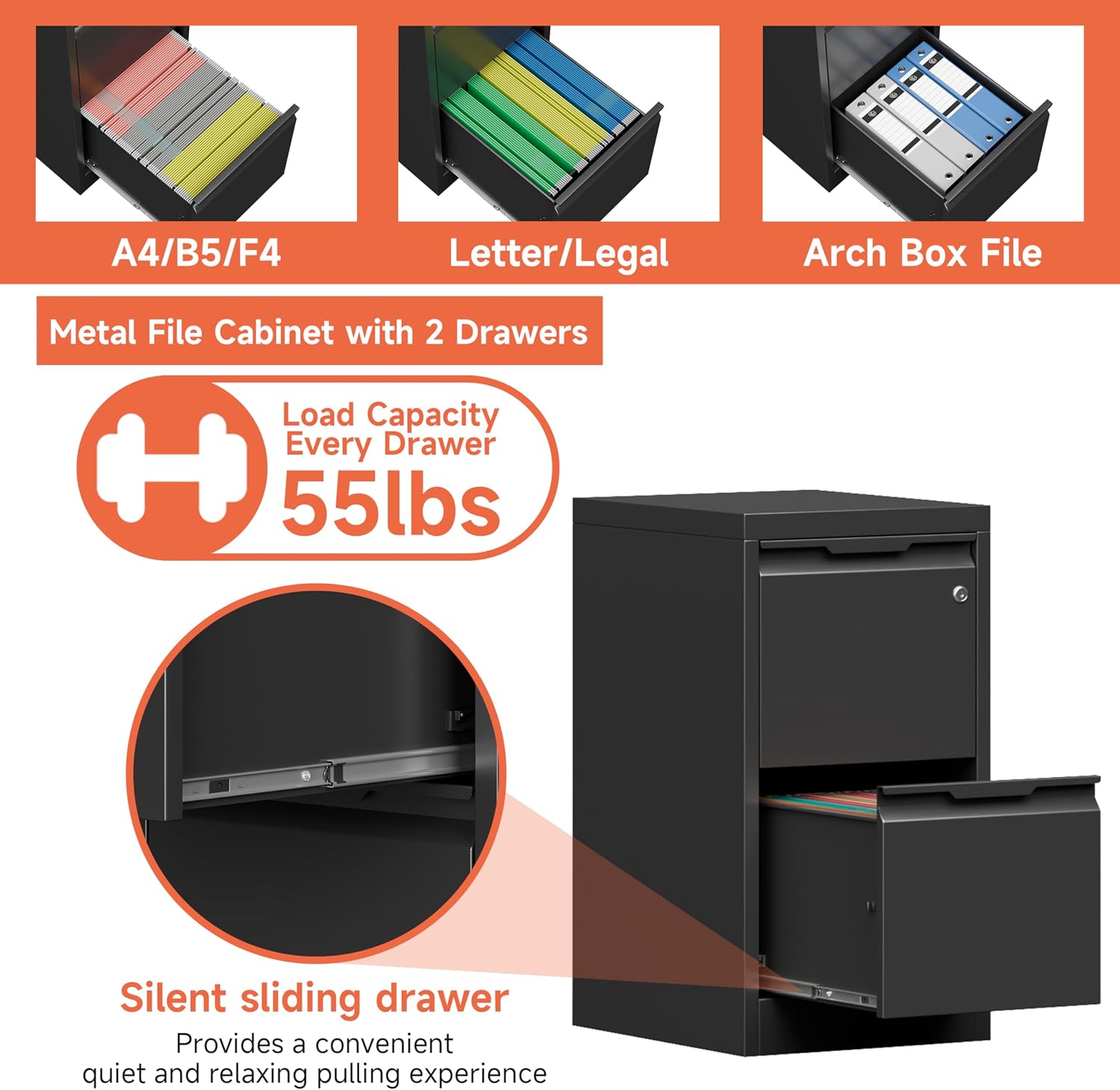 3 Drawer File Cabinet with Lock,Vertical Filing Cabinets for Home Office,Heavy Duty Metal File Cabinet for Hanging A4/Letter/Legal Size File,Vertical File Cabinet 15" W X 17.8" D X 38.3" H-Black