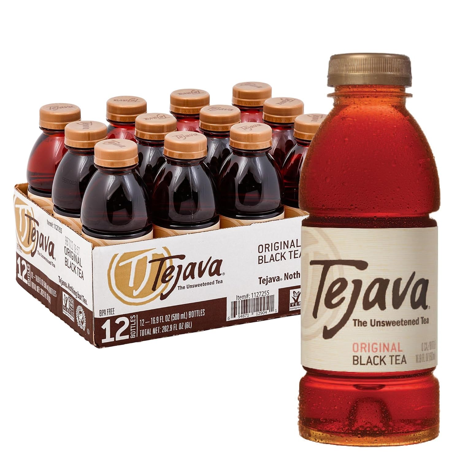 Tejava Pineapple Mango Unsweetened Black Iced Tea, 16.9 fl oz, Pack of 12