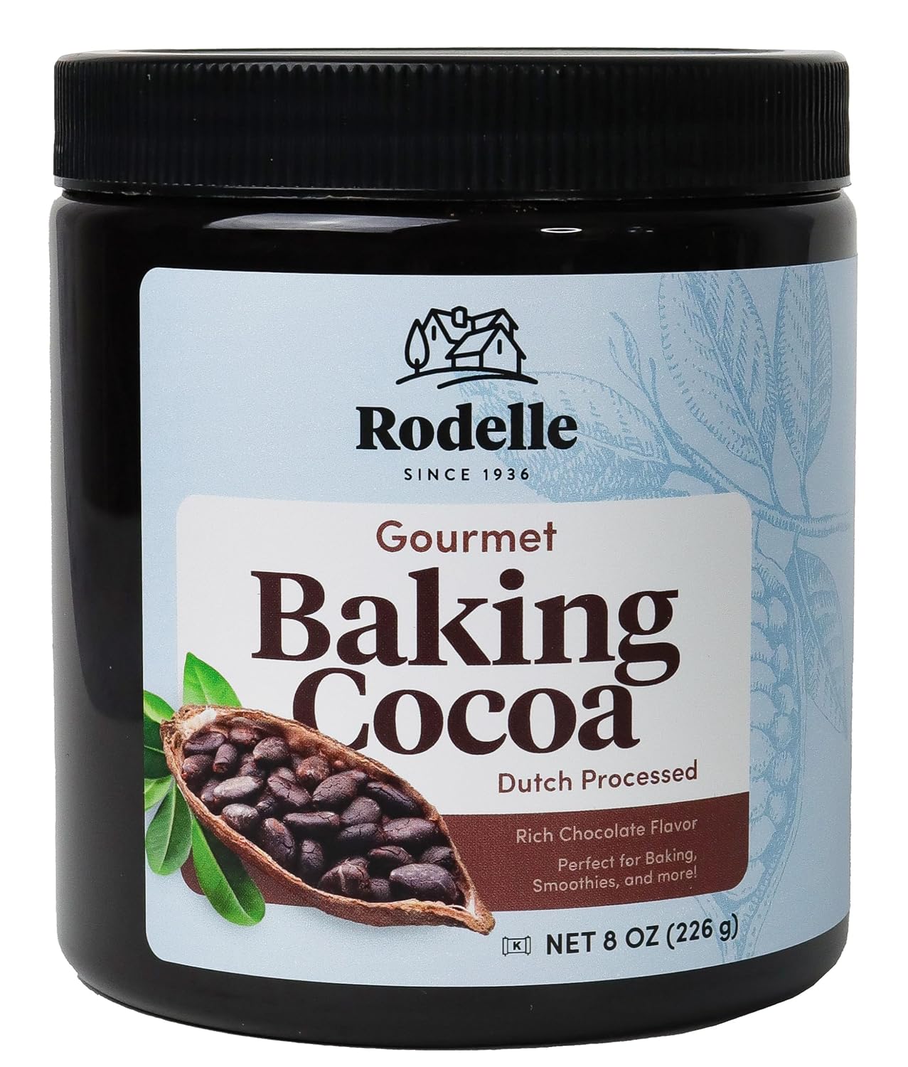 Rodelle Gourmet Dutch-Processed Cocoa Powder, Unsweetened, Gluten Free, 8 Oz. | Rich smooth Dutch-processed cocoa for baking, brownies
