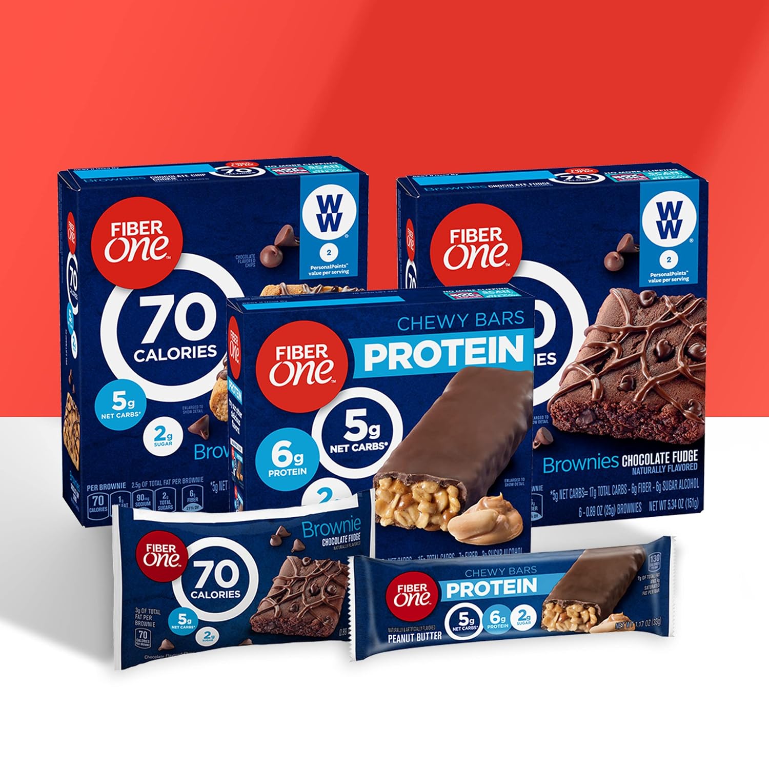 Fiber One 70 Calorie Chocolate Fudge Brownies, Mega Pack, 18 ct, 16 oz | 26% Daily Value of Fiber per Bar, 70 Calories & 2g Sugar, 5g Net Carbs, Bulk Pack for Office or Pantry Stocking