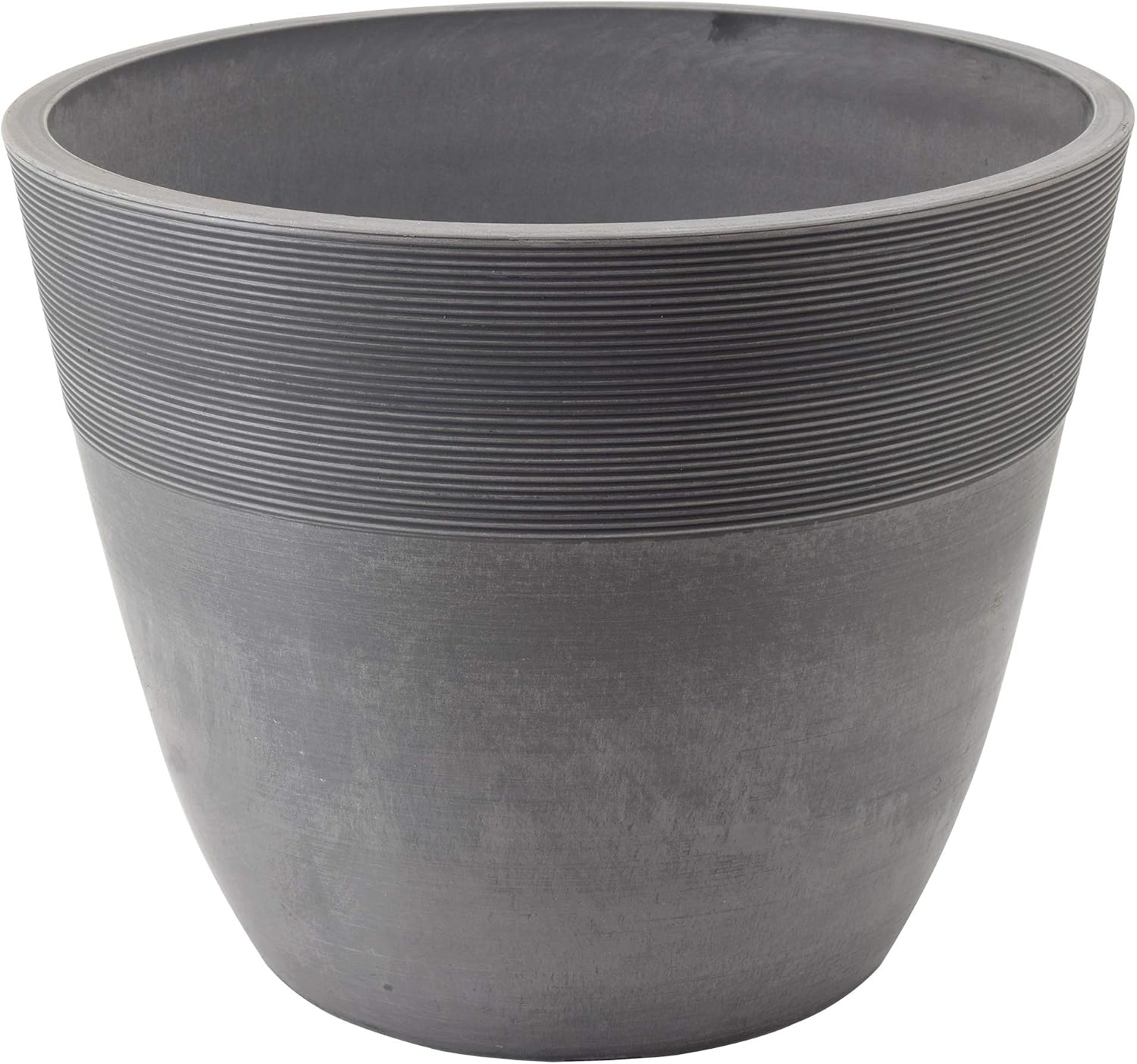 PSW Pot Collection 12-inch Plastic/Stone/Wood Composite Large Ribbed Planter – No Drainage Hole (Drillable), Indoor/Outer Garden Pot for Foliage