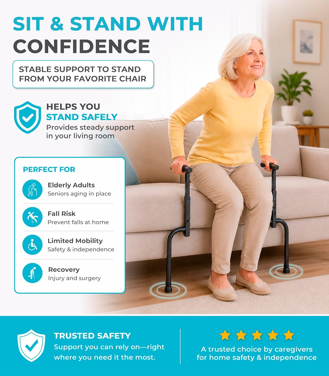 Able Life Universal Stand Assist with Legs, Chair Lift-Assist for Elderly, Grab Bar Standing Aid for Seniors, Daily Living Mobility Aid, Brown