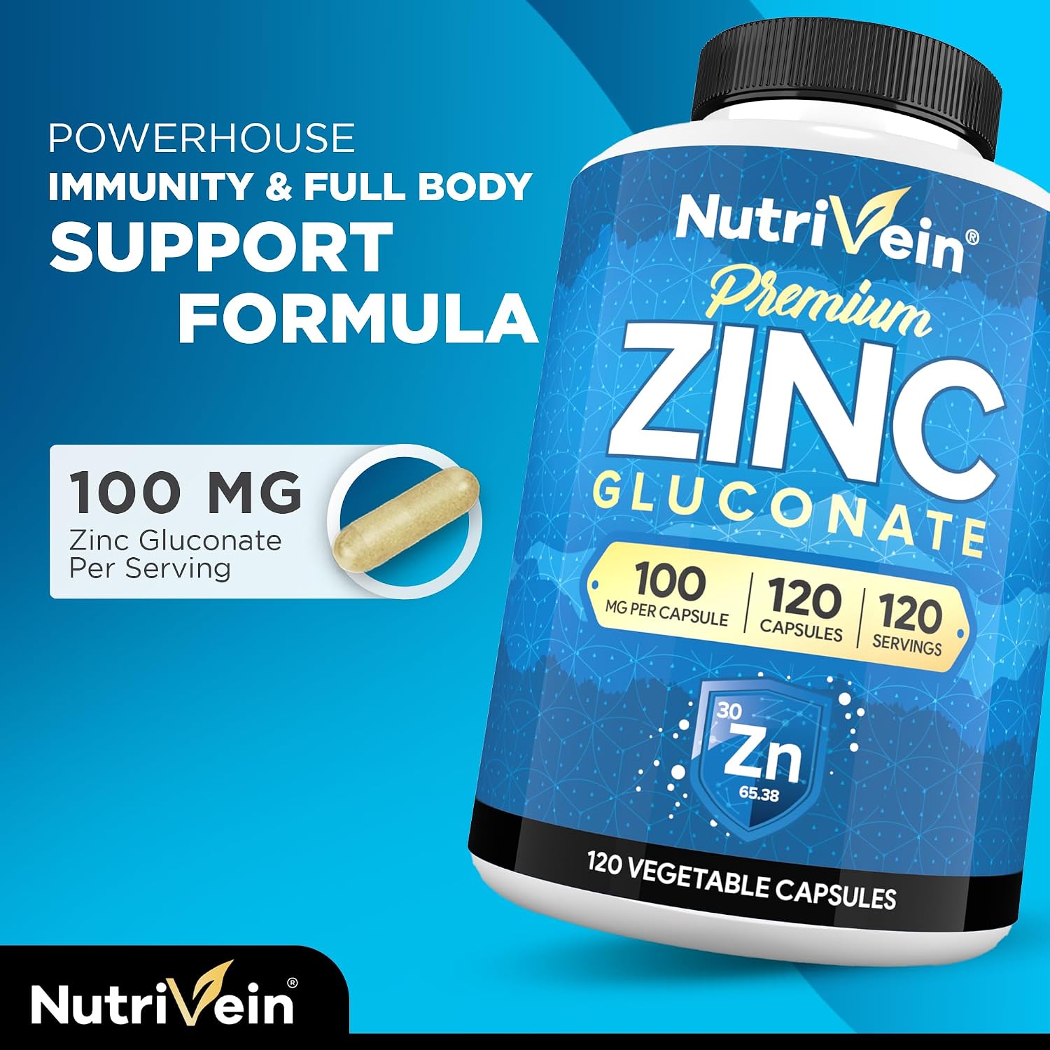 Nutrivein Zinc Picolinate 100 mg Supplement - 120 Capsules, High Absorption