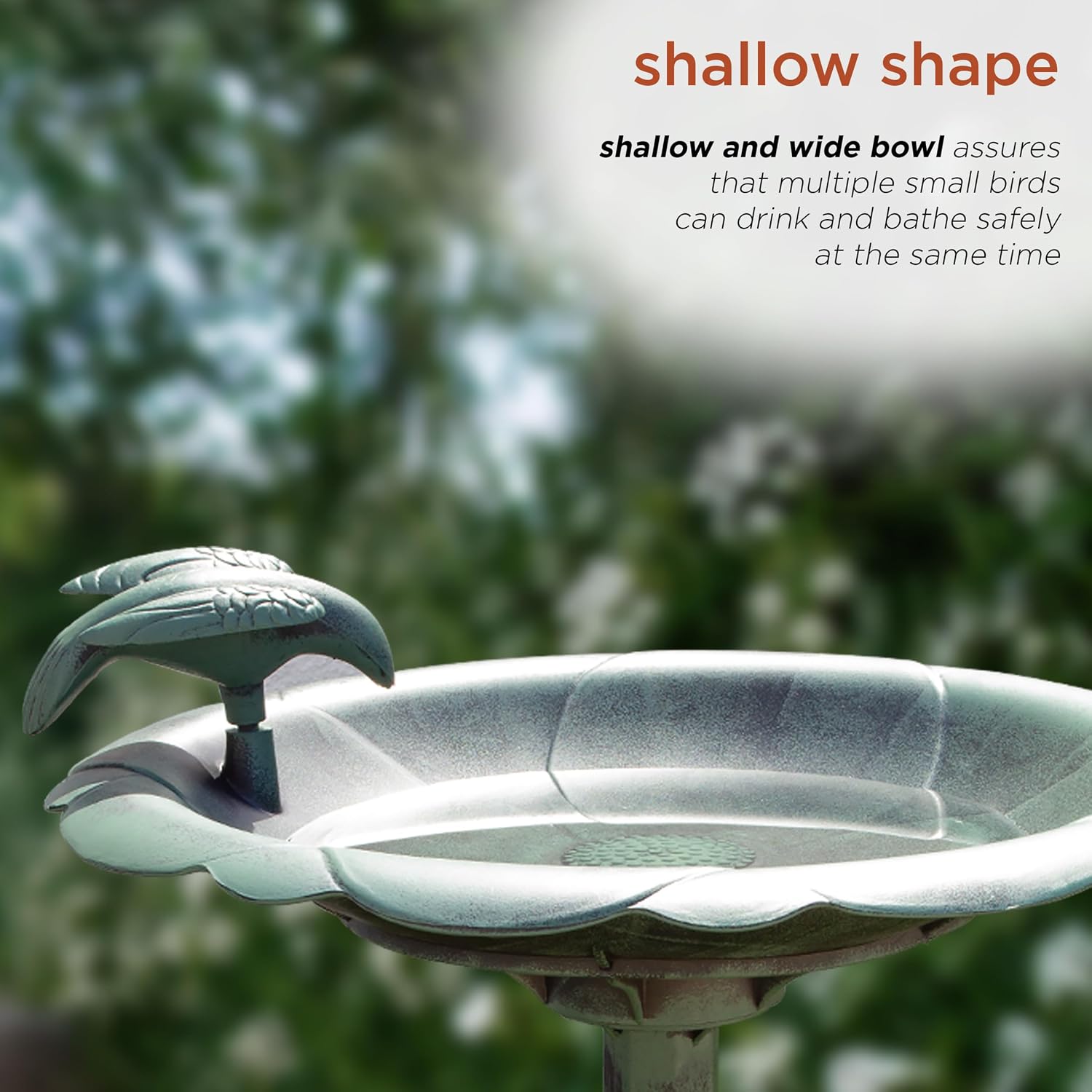 Alpine Corporation TEC116 Outdoor Aged Green Pedestal Birdbath with Scrollwork, 28" Tall, Green
