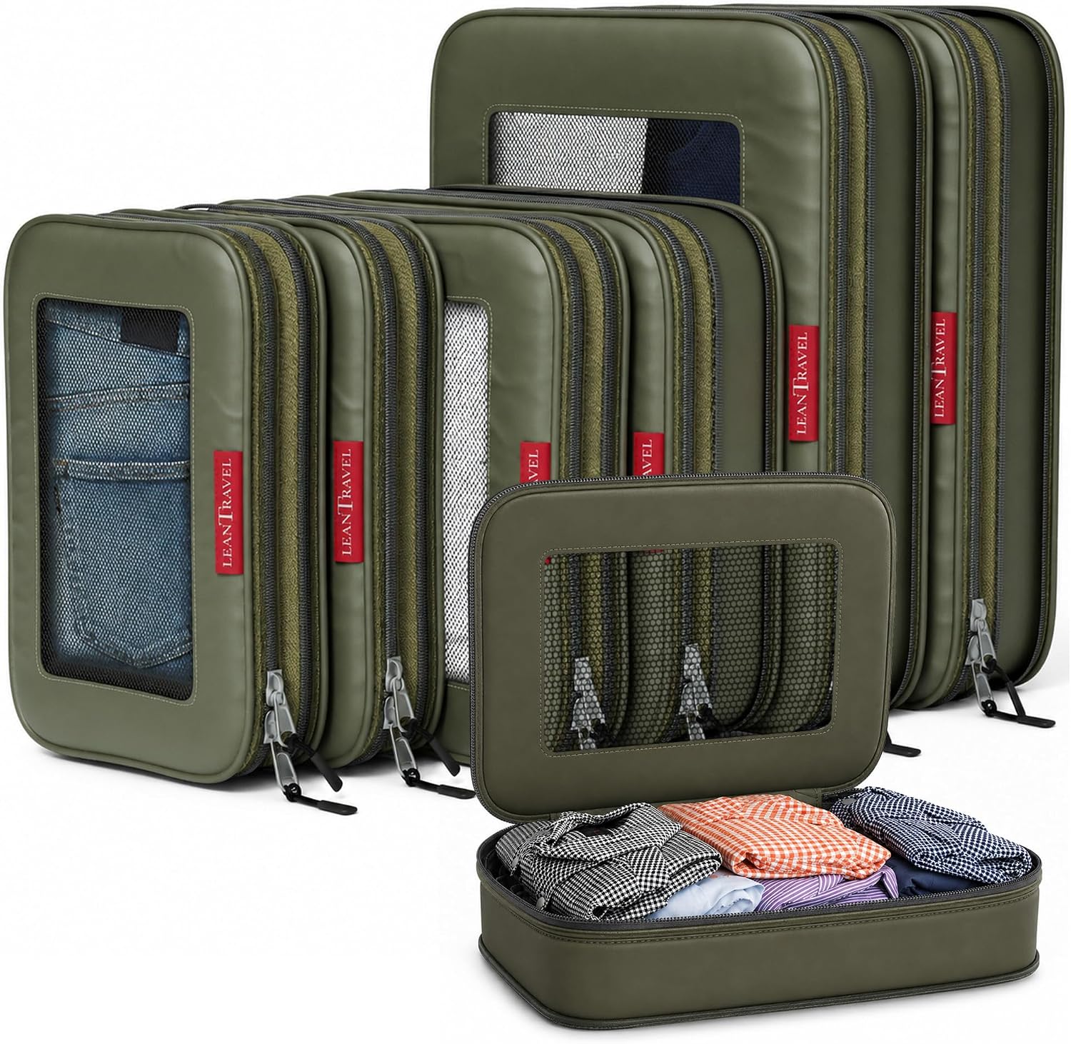 LeanTravel Premium Compression Packing Cubes for Travel - Suitcase Organizer Bags with Double Zipper & Breathable Mesh Panel - Space Saving Carry On Luggage Essentials (6-Pack, Grey)