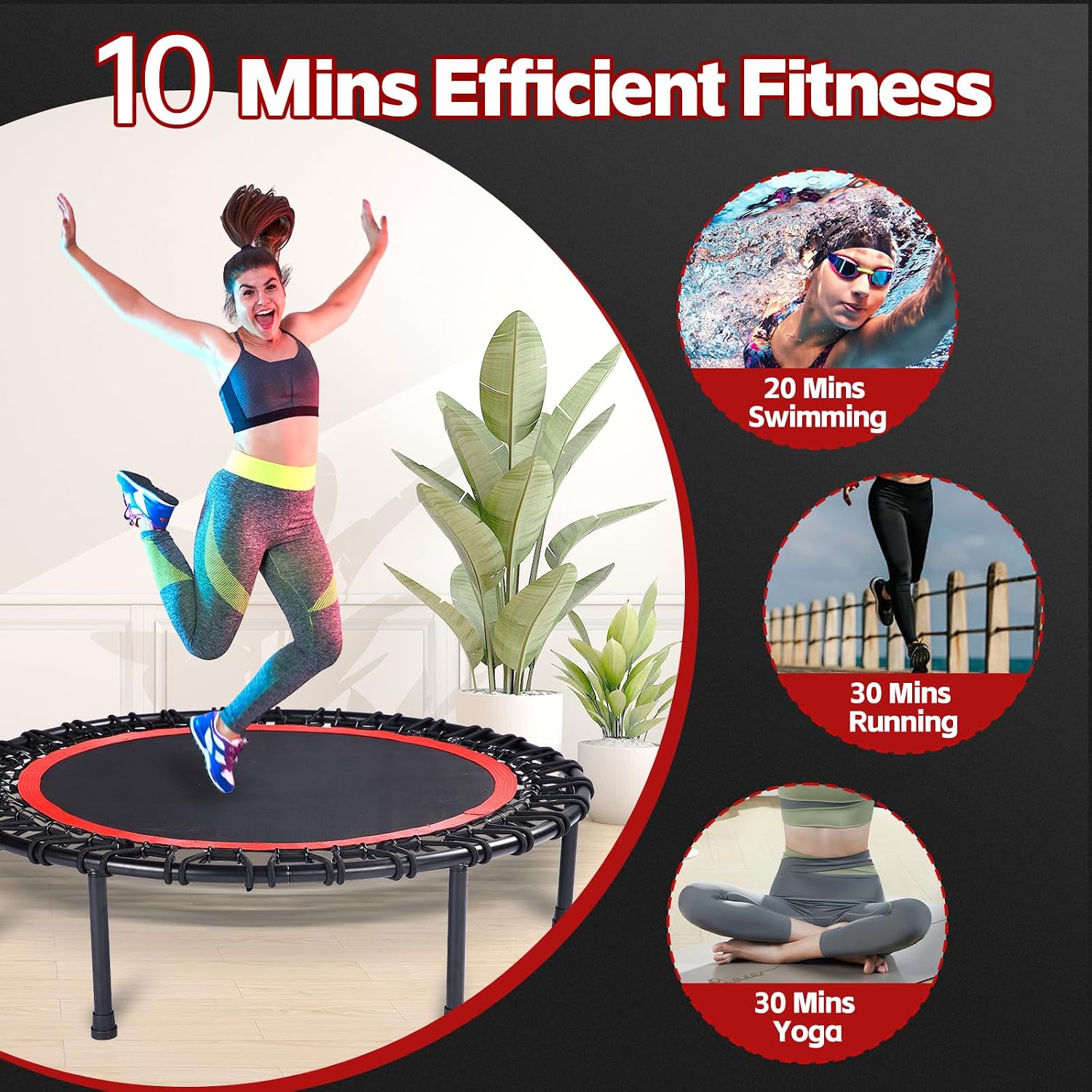 40" Mini Trampoline for Adults, Fitness Rebounder with Elastic Bands, Indoor Exercise Trampoline, Low Impact Workout Equipment for Home Gym