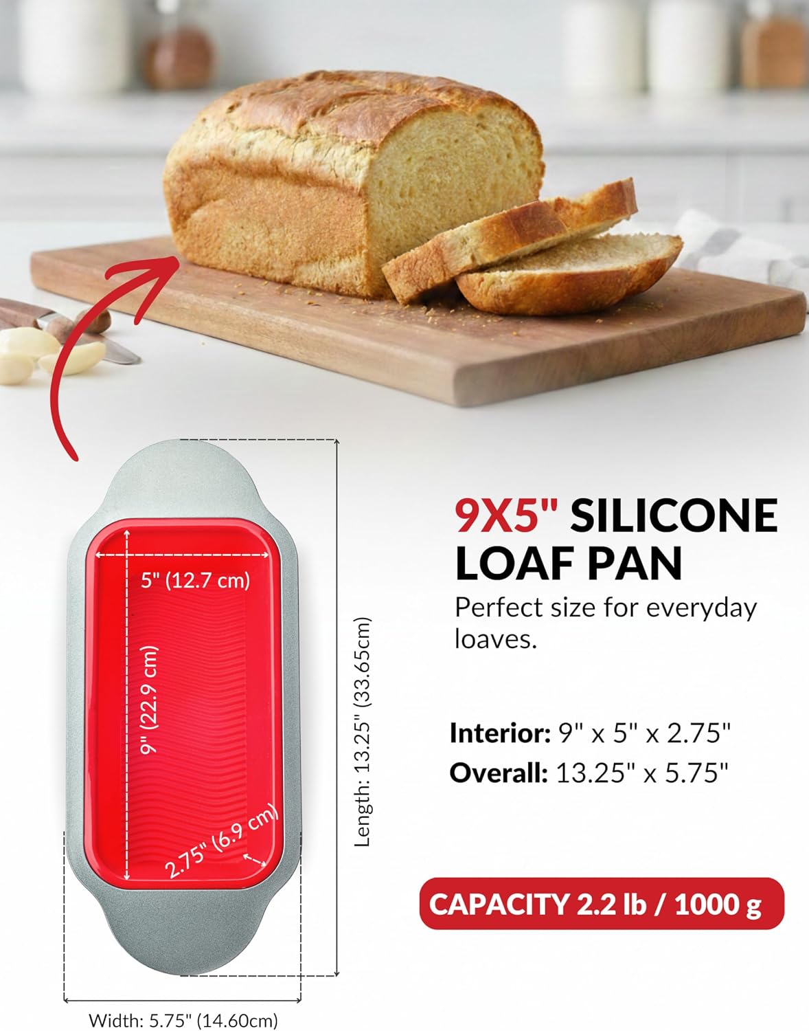 Premium Non-Stick Silicone Bread Loaf Pan, 9x5 Inches – Heavy-Duty Steel Frame, Non-Toxic, BPA & PFOA Free – Perfect for Pound Cakes, Breads, & More.