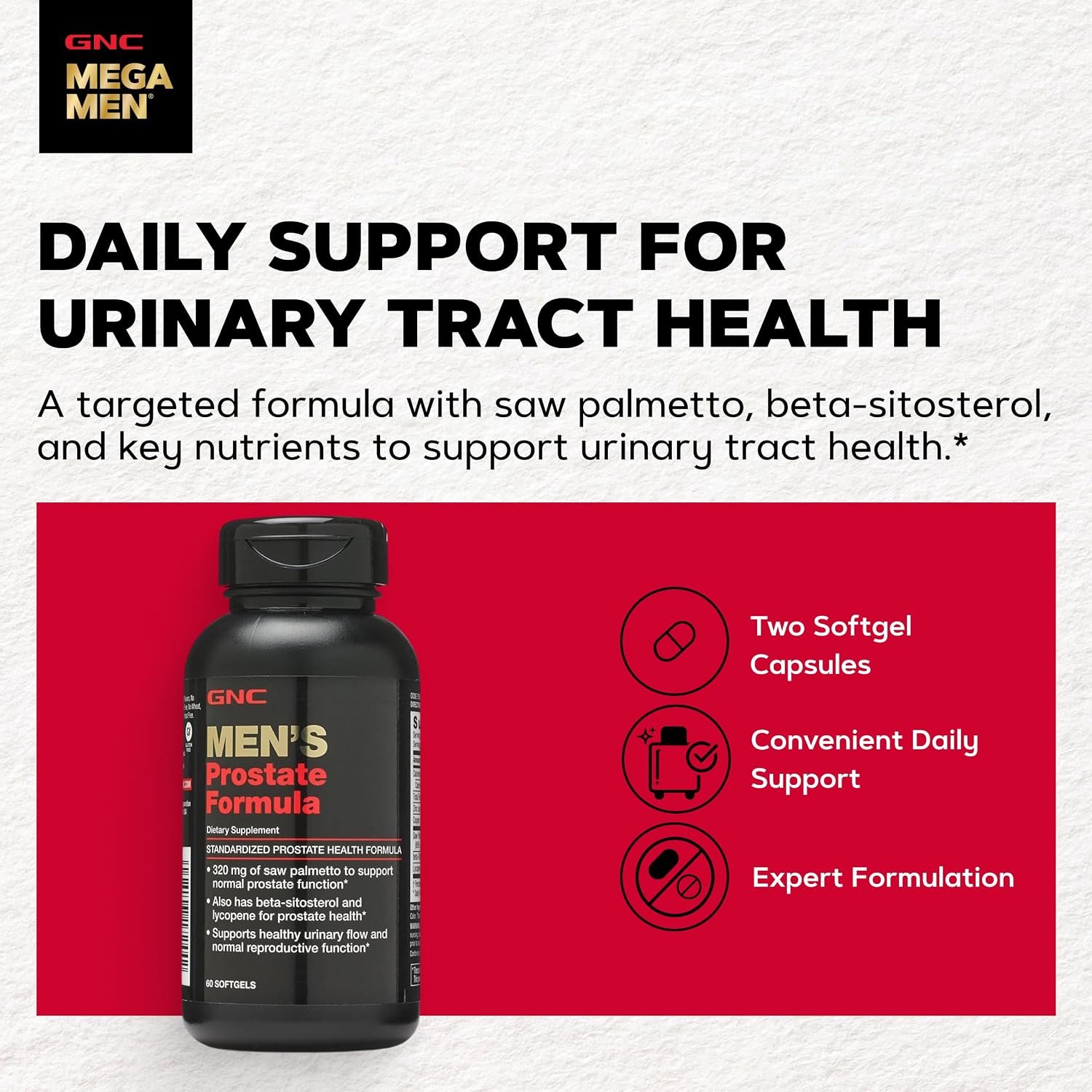 GNC Men's Prostate Formula, Twin Pack, 60 Softgels per Bottle, Supports Normal Reproductive Function