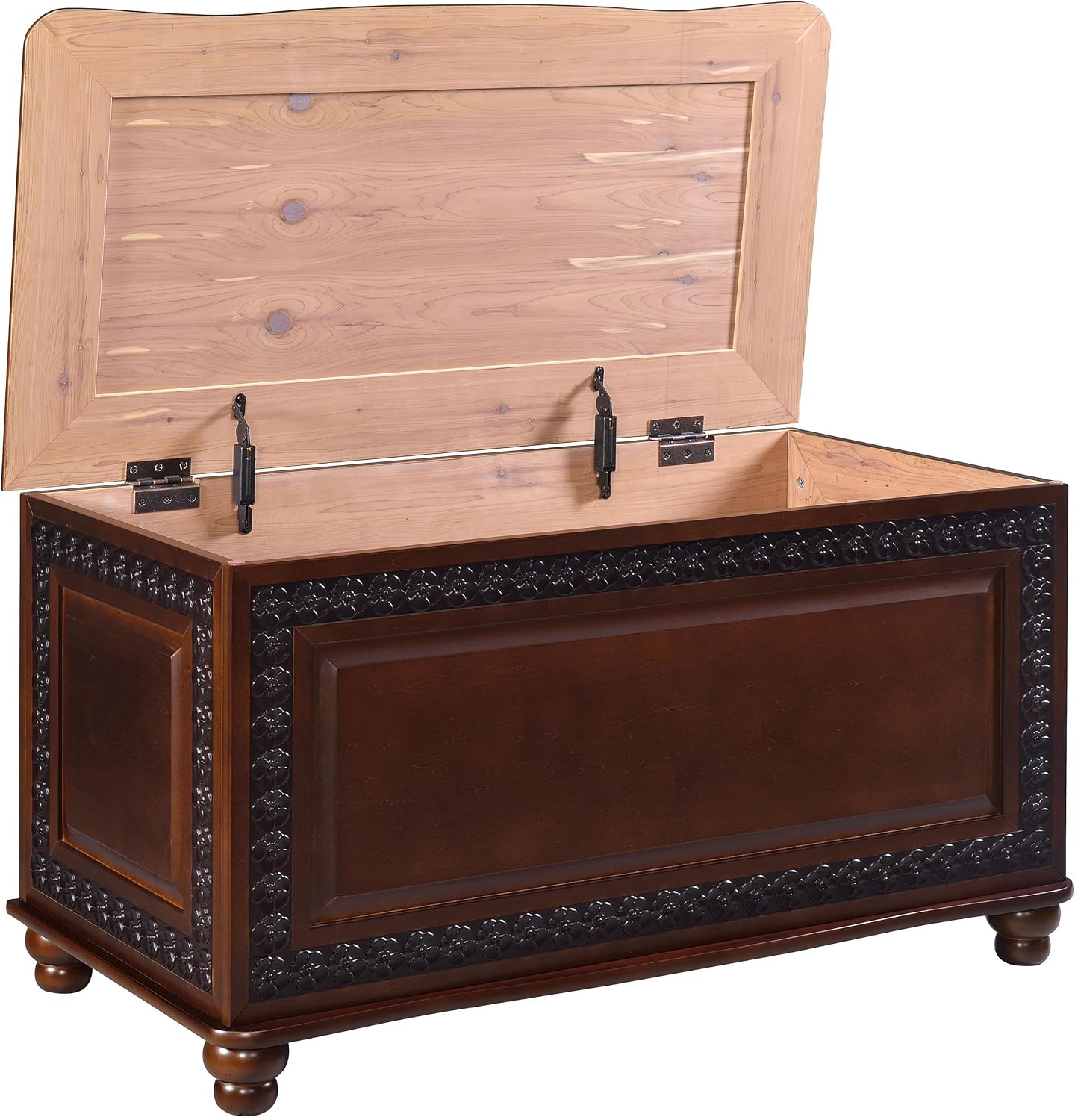 BOWERY HILL 40" x 21" Traditional Wood Cedar Blanket Chest, Flip Open Storage, Fully Lined with Cedar, for Bedroom/Living Room, in Deep Tobacco Finish