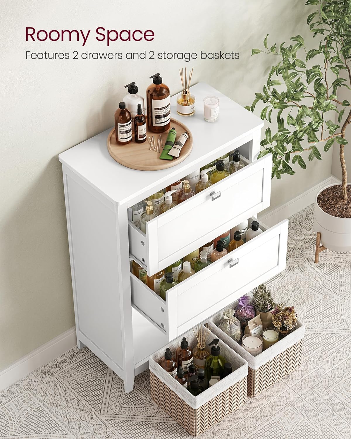 VASAGLE Bathroom Storage Cabinet, with 2 Doors, 31.5" H, Cloud White