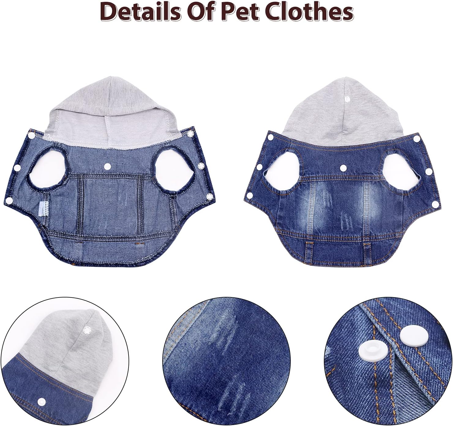 SILD Pet Dog Jeans Jacket Vest with Hooded Blue Dogs Hoodies Denim Cat Coat | Boy Girl Male Dogggie Puppy Cute Vintage Cool Classic Small Medium Machine Washable Apparel Clothes Outfit T-Shirts Costume