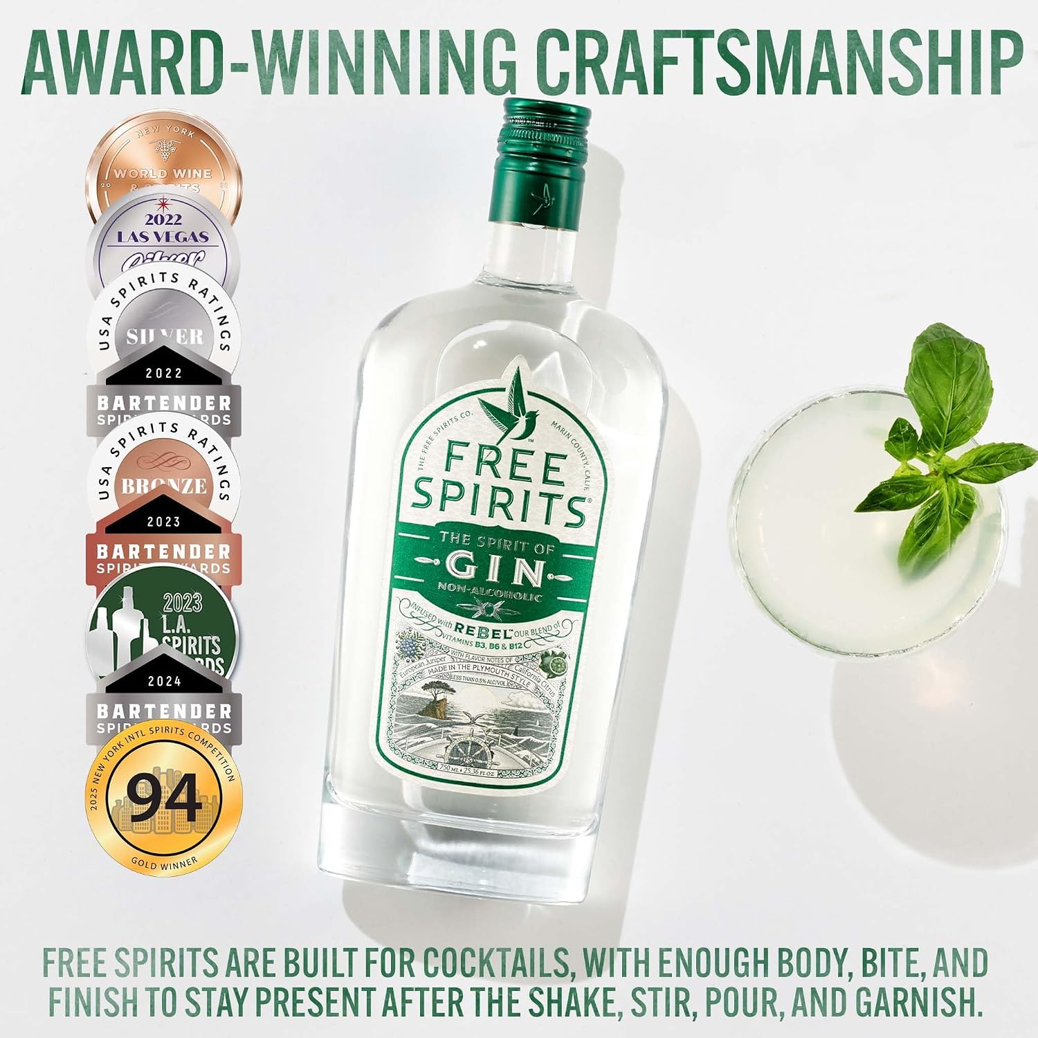 Free Spirits Zero Proof Gin Alternative, Whiskey Style Spirit, 750 mL