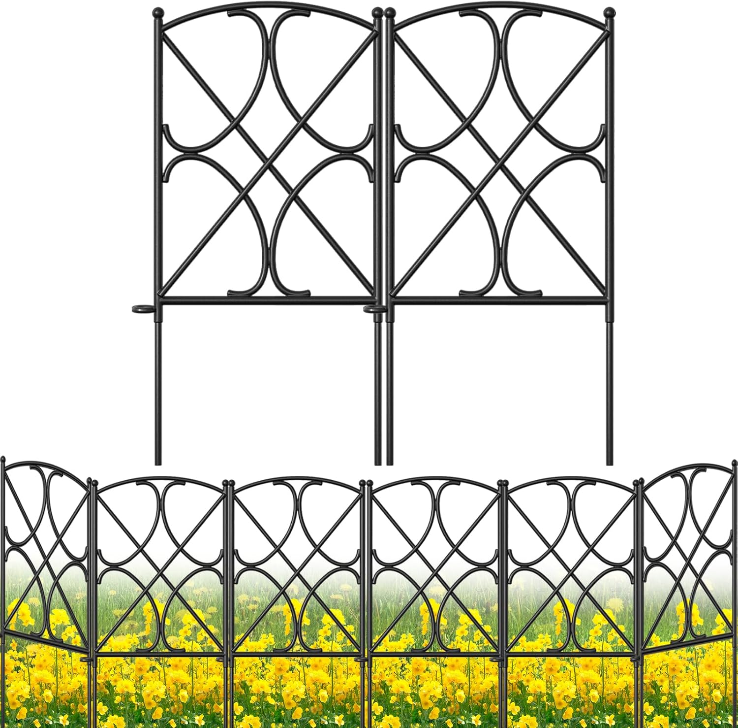 AMAGABELI 10 Panels 17in(H)×10ft(L) Decorative Garden Fences and Borders for Dogs No Dig Rustproof Metal Fence Panels Garden Edging Border Animal Barrier Fencing for Flower Beds Yard Patio Decor Black
