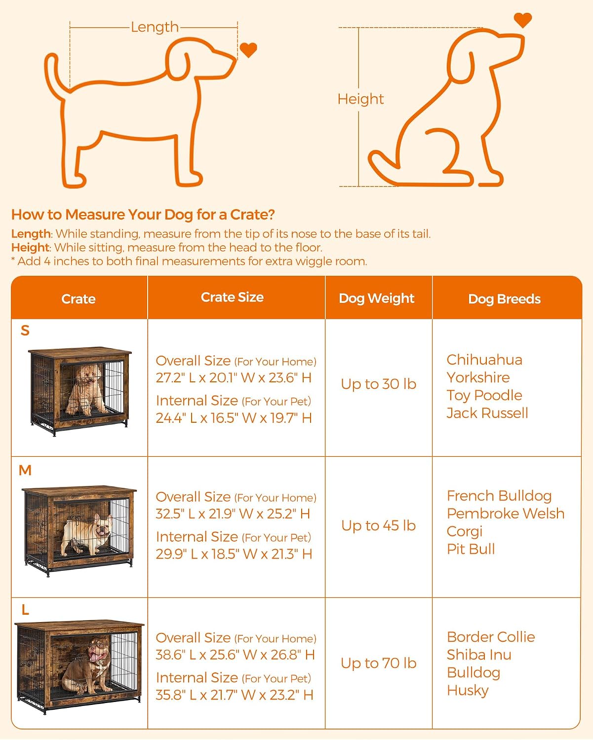Feandrea 27.2" Dog Crate Furniture, Indoor Dog Kennel Side End Table
