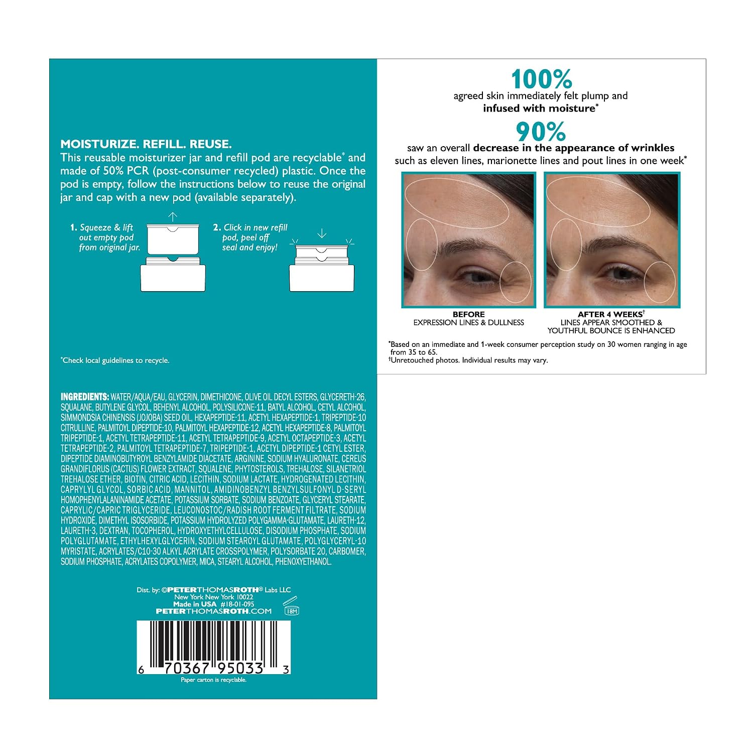 Peter Thomas Roth | Peptide Skinjection™ Moisture Infusion Cream, Refillable Moisturizer, For Loss of Firmness and Elasticity, Fine Lines & Wrinkles
