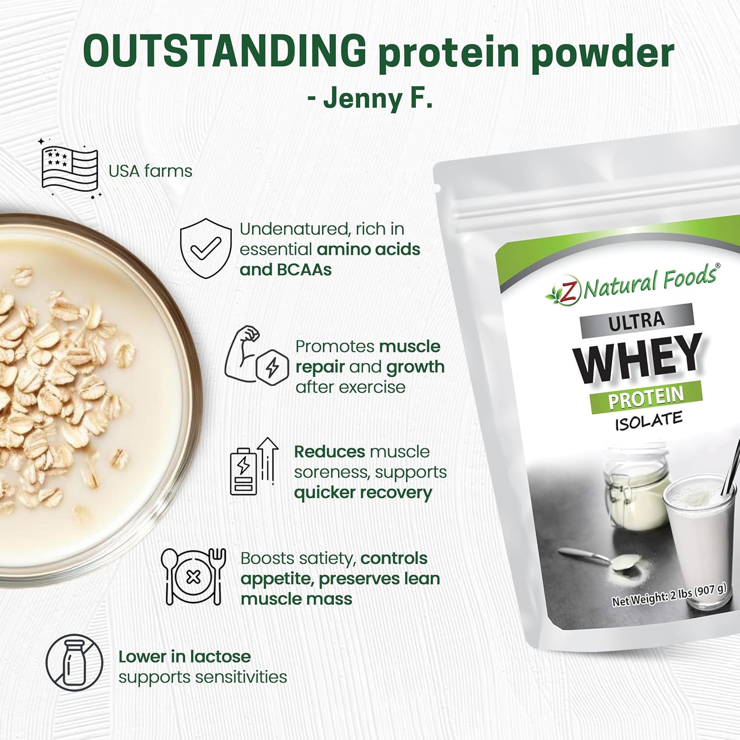 Z Natural Foods Ultra Whey Protein Isolate - Unflavored & Unsweetened, 1 lb | Unflavored, Unsweetened Whey Protein Powder, Whey Isolate with Vital Proteins for Fitness, Sports Nutrition, Immune Support