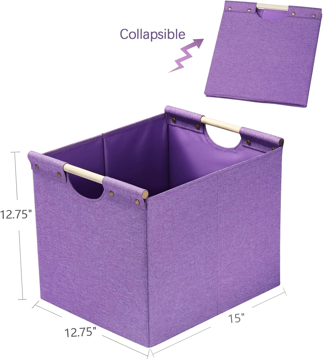 HOONEX Large Collapsible Storage Bins, Linen Fabric, 2 Pack, Storage Baskets with Wooden Carry Handles and Sturdy Heavy Cardboard, for Home, Office