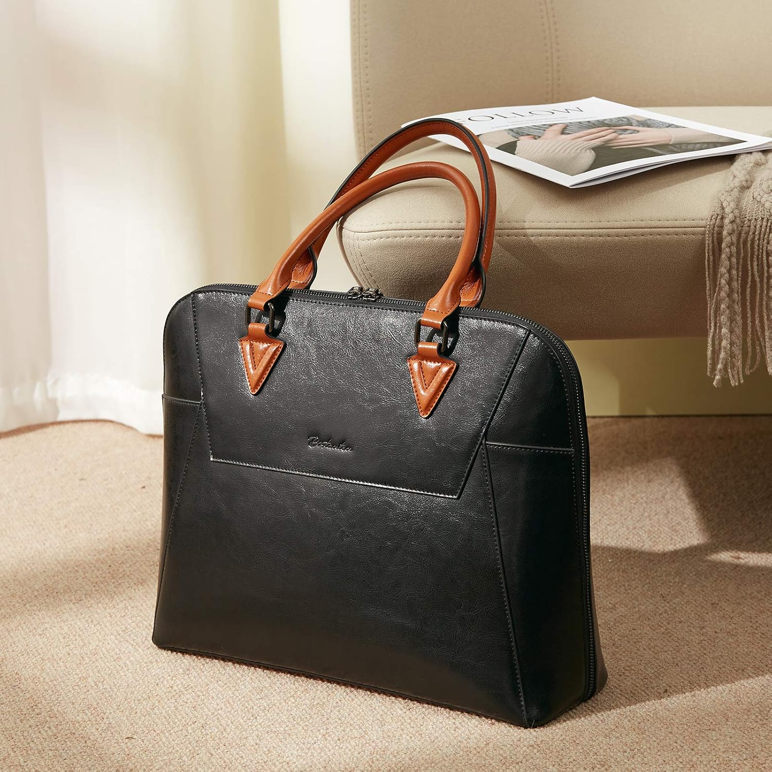 BOSTANTEN Briefcase for Women Leather 15.6 inch Laptop Shoulder Bag Office Work Crossbody Handbag