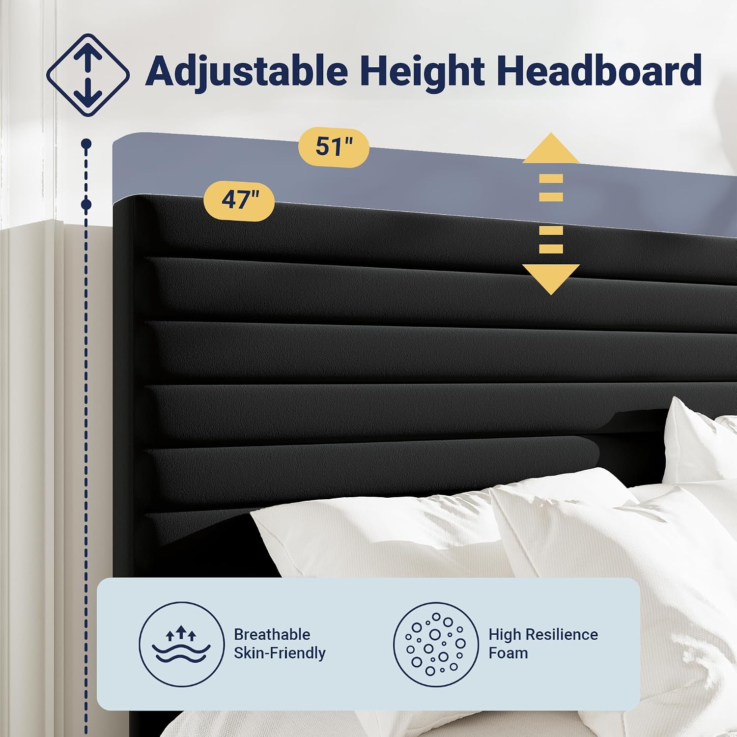 Allewie Queen Bed Frame, Velvet Upholstered Platform Bed with Adjustable Headboard, Horizontal Channel Design, Wood Slat Support, No Box Spring Needed, Noise Free, Easy Assembly, White